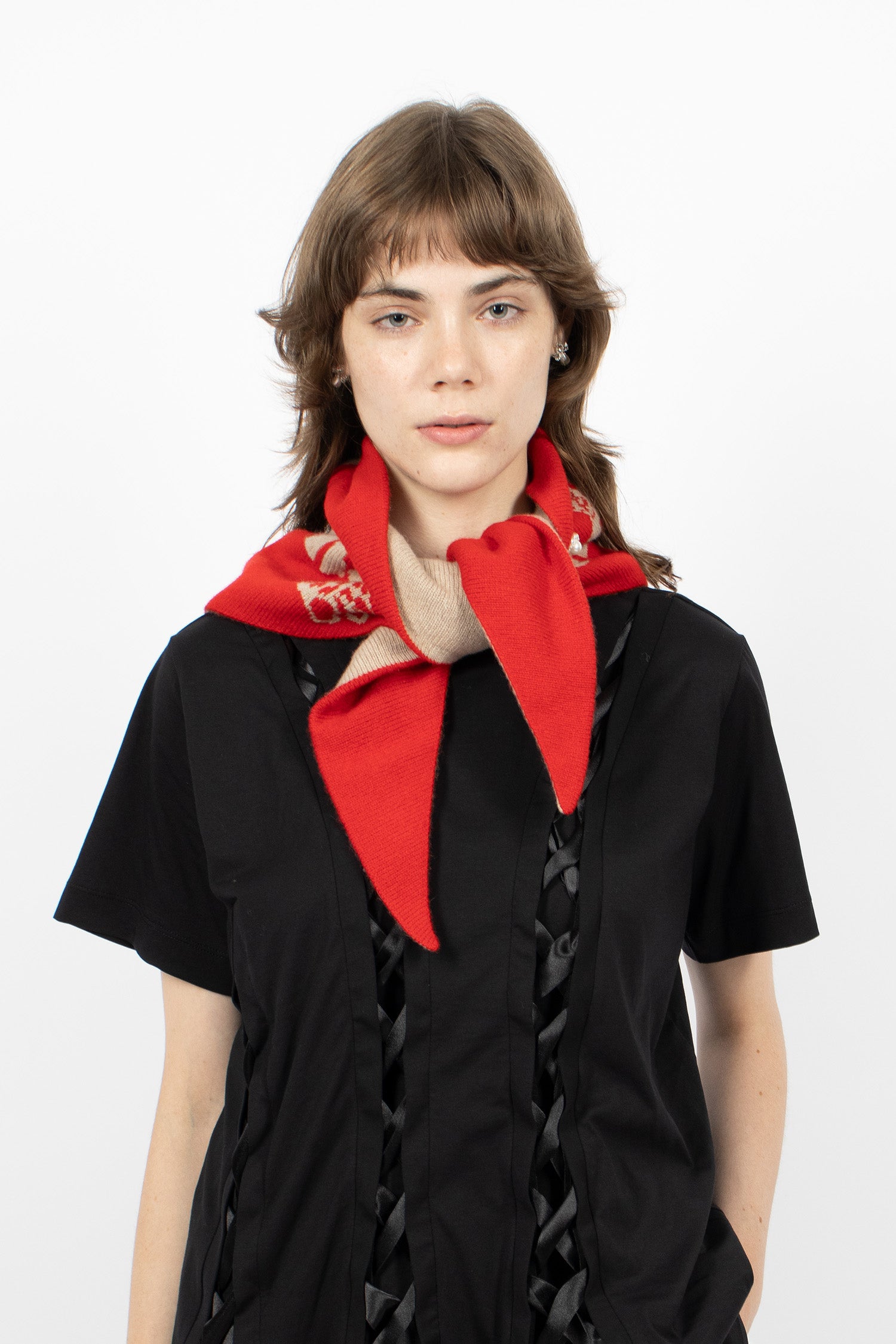 Graphic Logo Knit Neckerchief Red/Oat