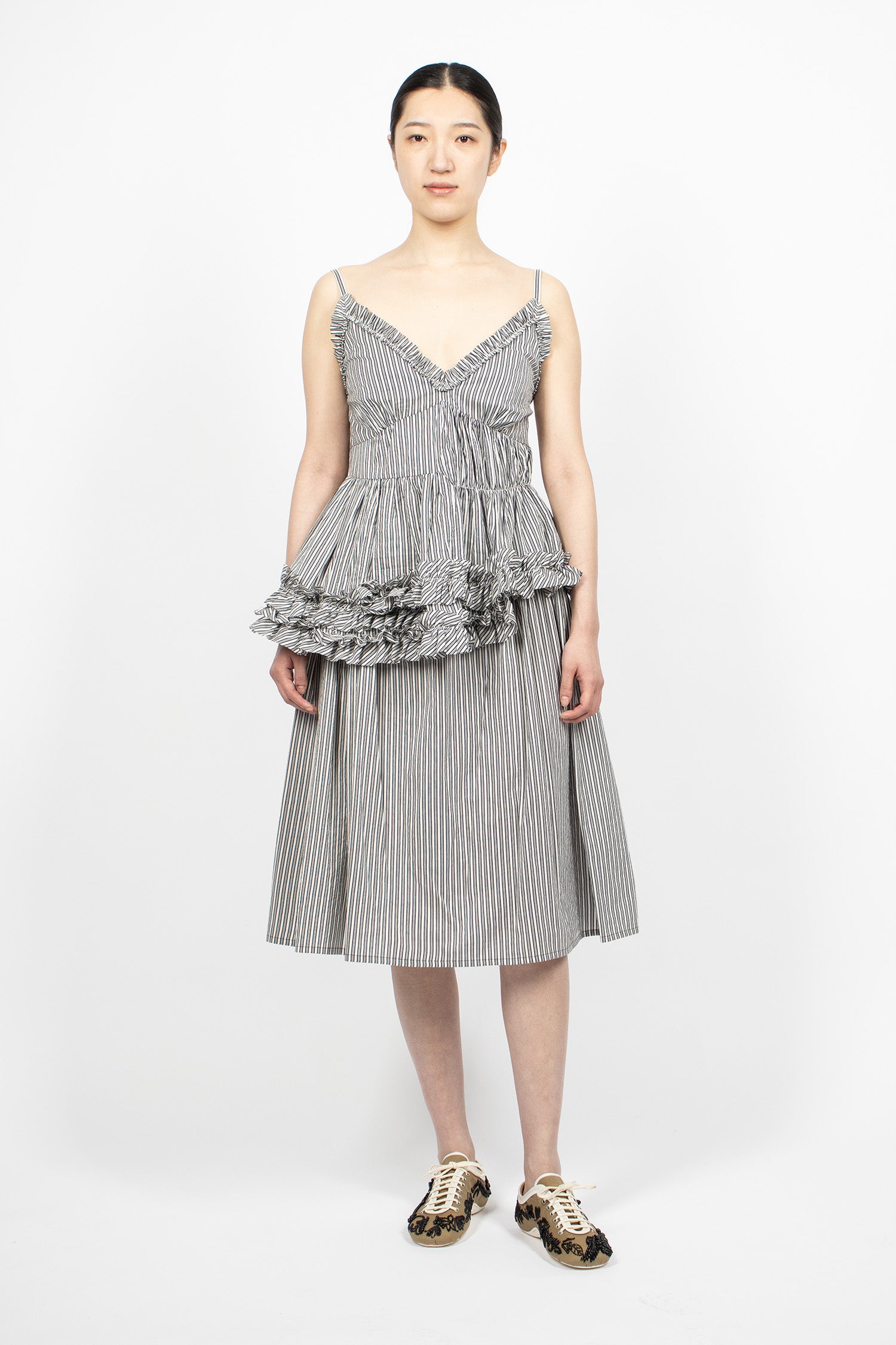 Ruffled Slip Top Black