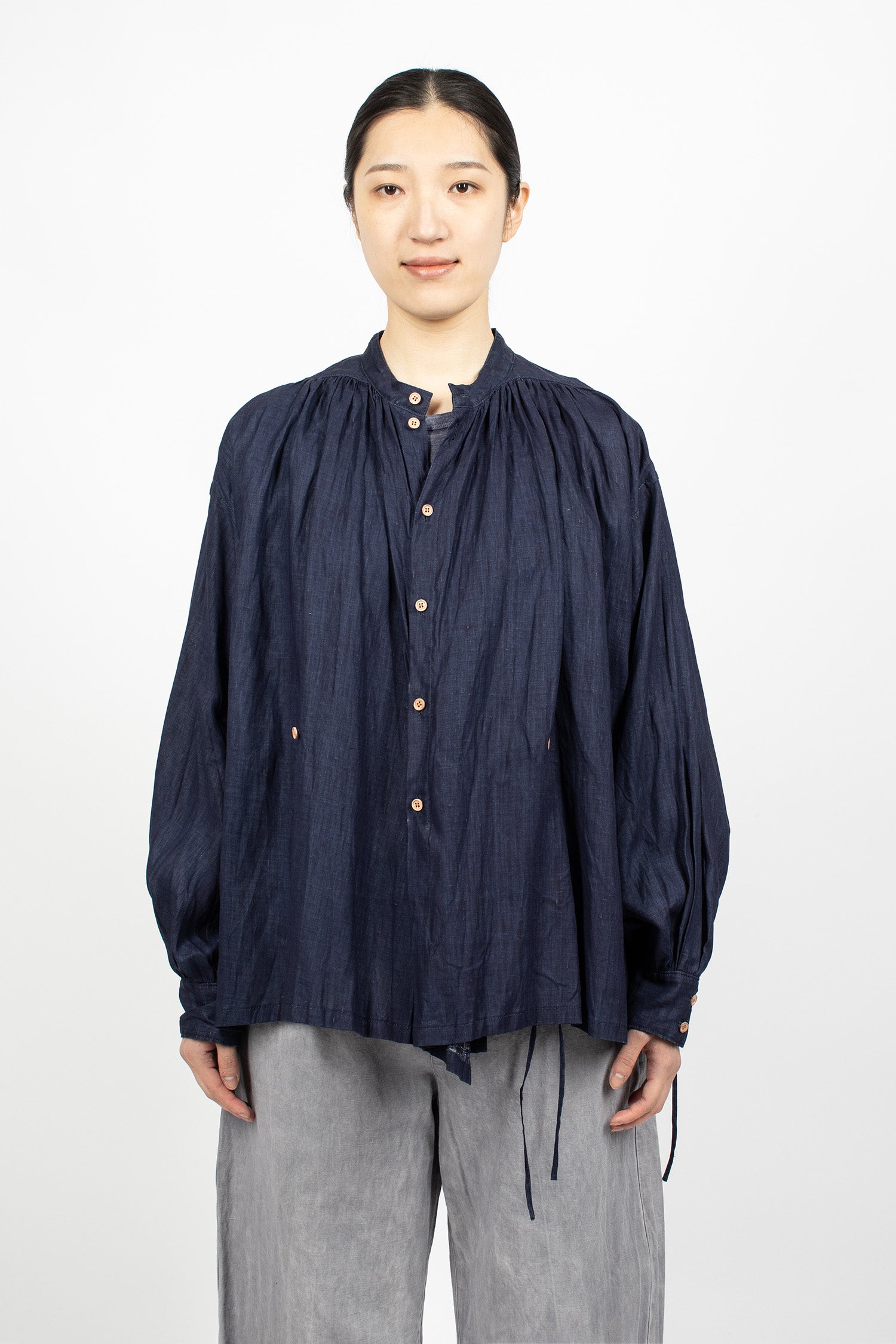 Linen 2-Way Blouse Indigo