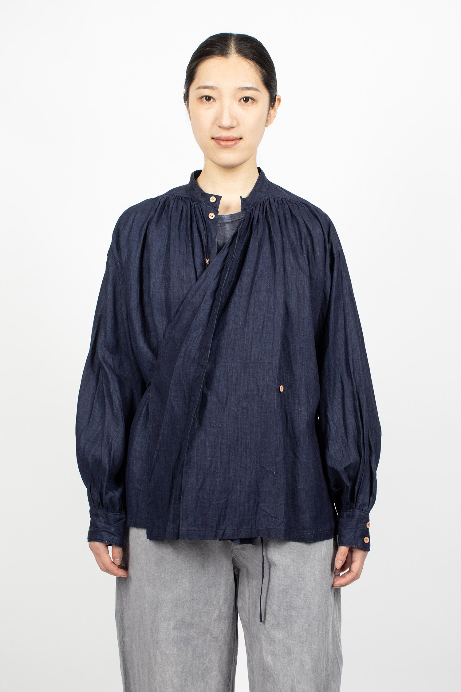 Linen 2-Way Blouse Indigo