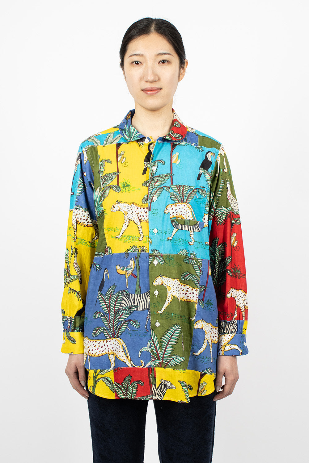 Rounded Collar Shirt Multi Animal Print