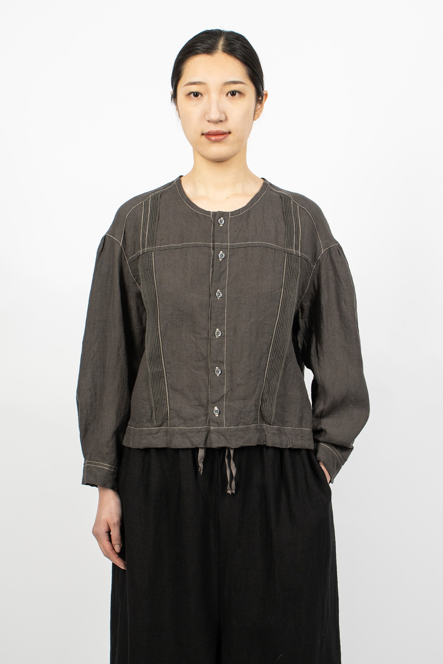 Washed Lace Stitch Blouse Charcoal