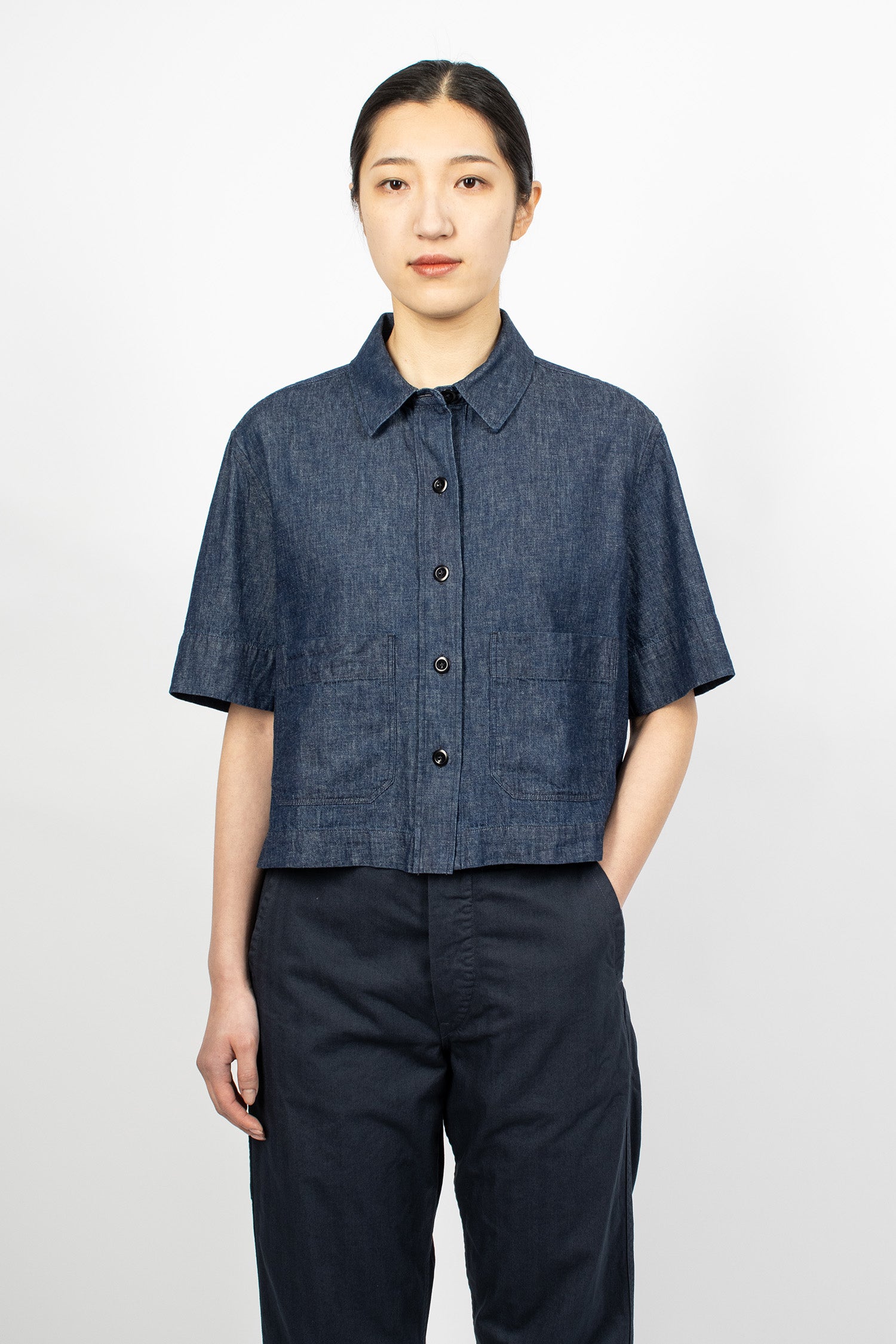 Cropped Uniform Denim Shirt Indigo