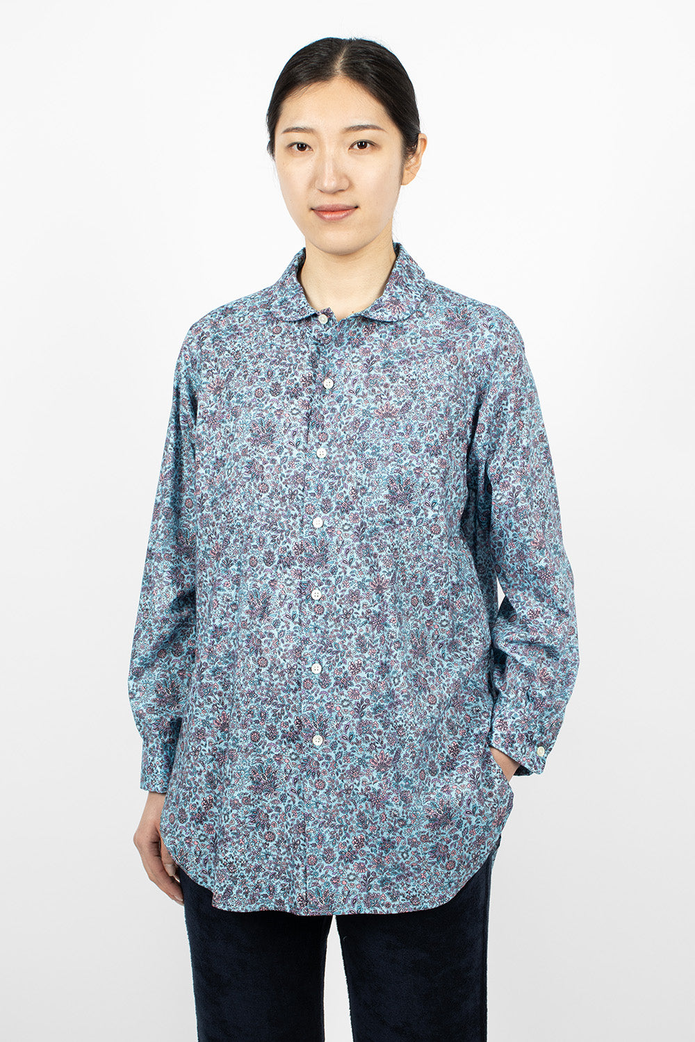 Rounded Collar Shirt Light Blue/Floral