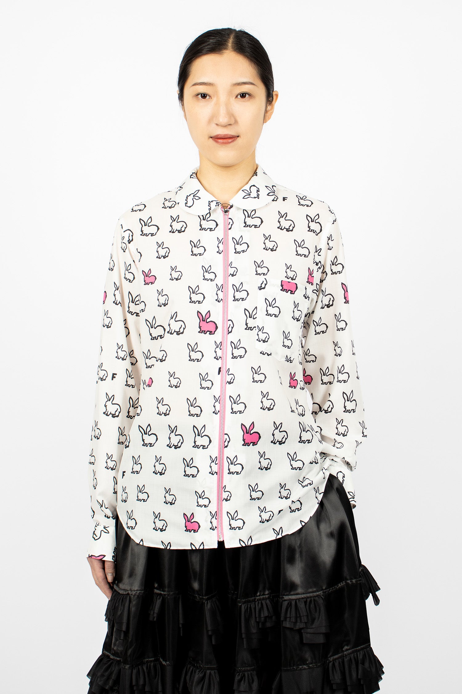 Printed Zip Shirt White/Black/Pink