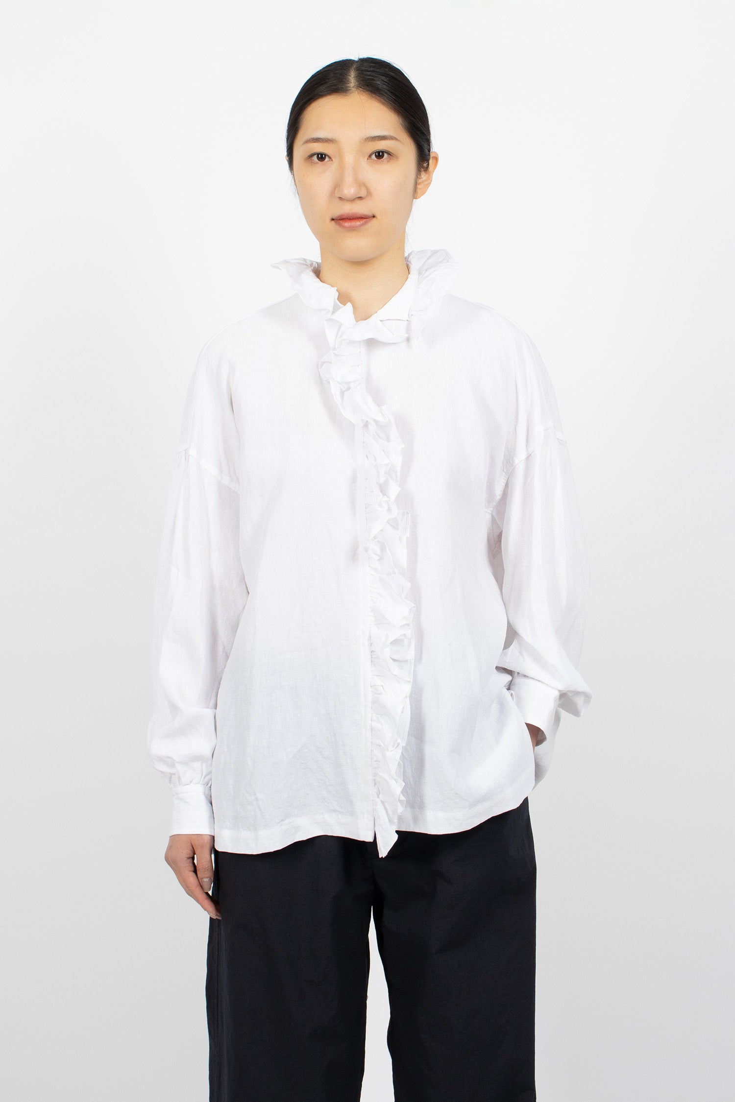 Linen Ruffle Shirt White