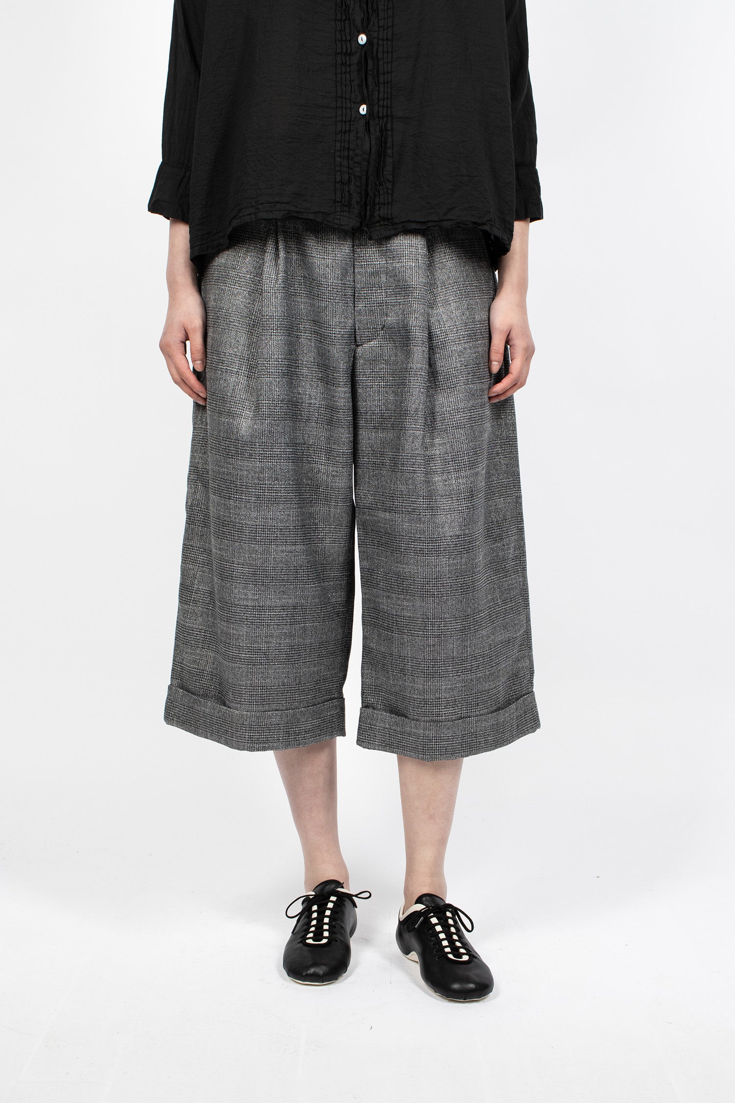 WP 3/4 Pants Dark Grey Lurex Glen Plaid