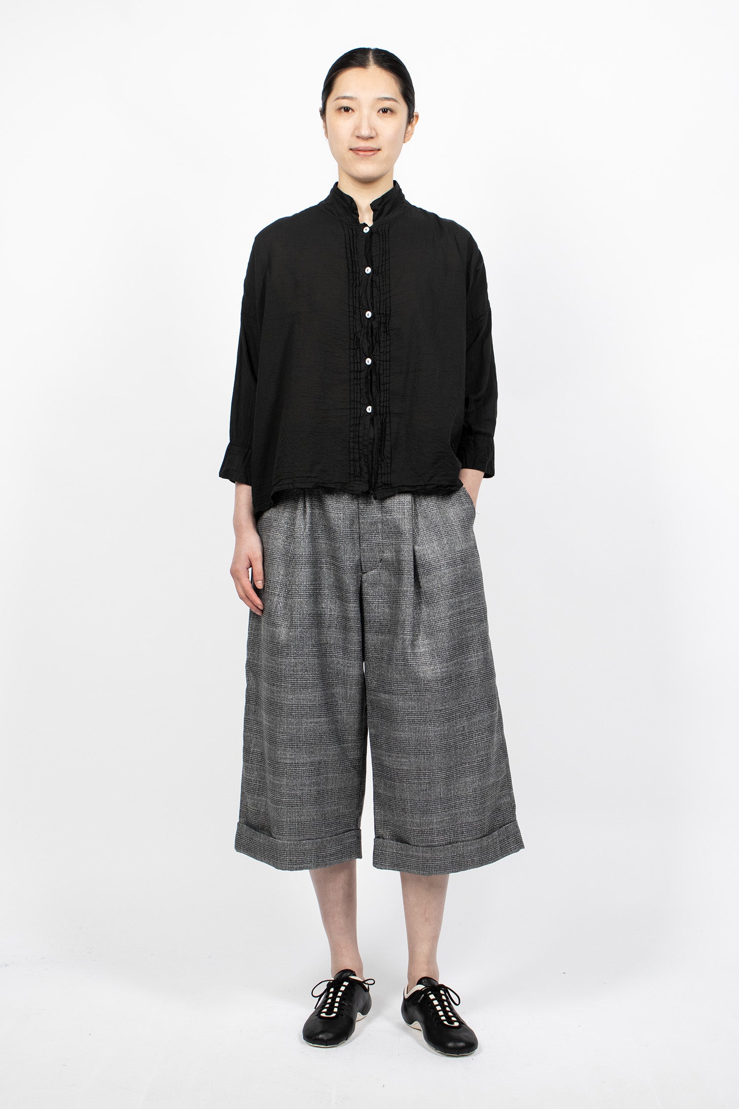 WP 3/4 Pants Dark Grey Lurex Glen Plaid