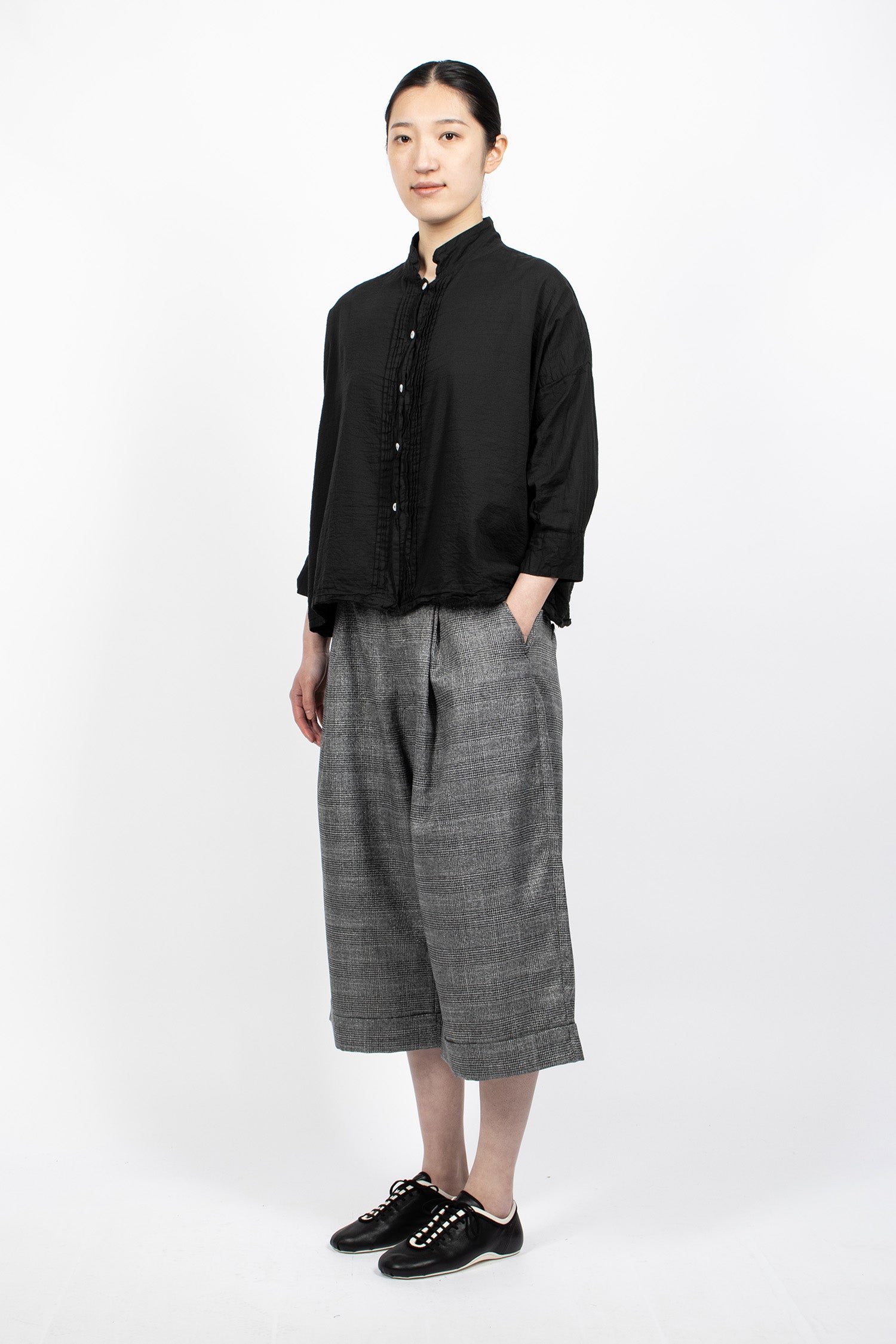 WP 3/4 Pants Dark Grey Lurex Glen Plaid
