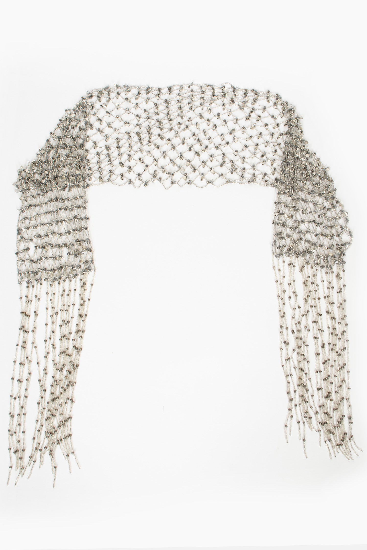 Embroidered Scarf Necklace Silver