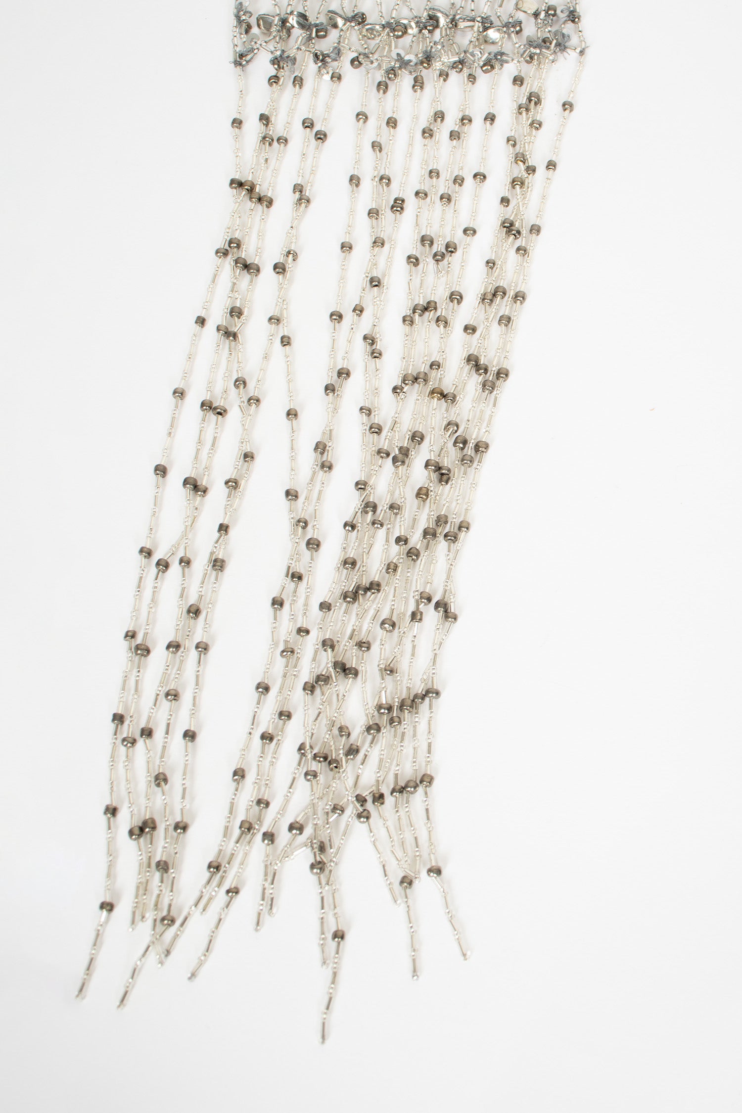 Embroidered Scarf Necklace Silver