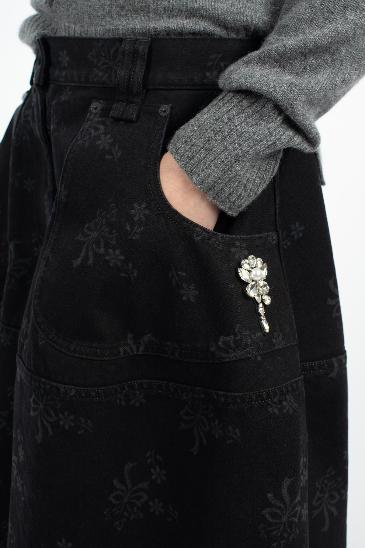 Embellished Utility Hip Bustle Skirt Black/Pearl/Clear