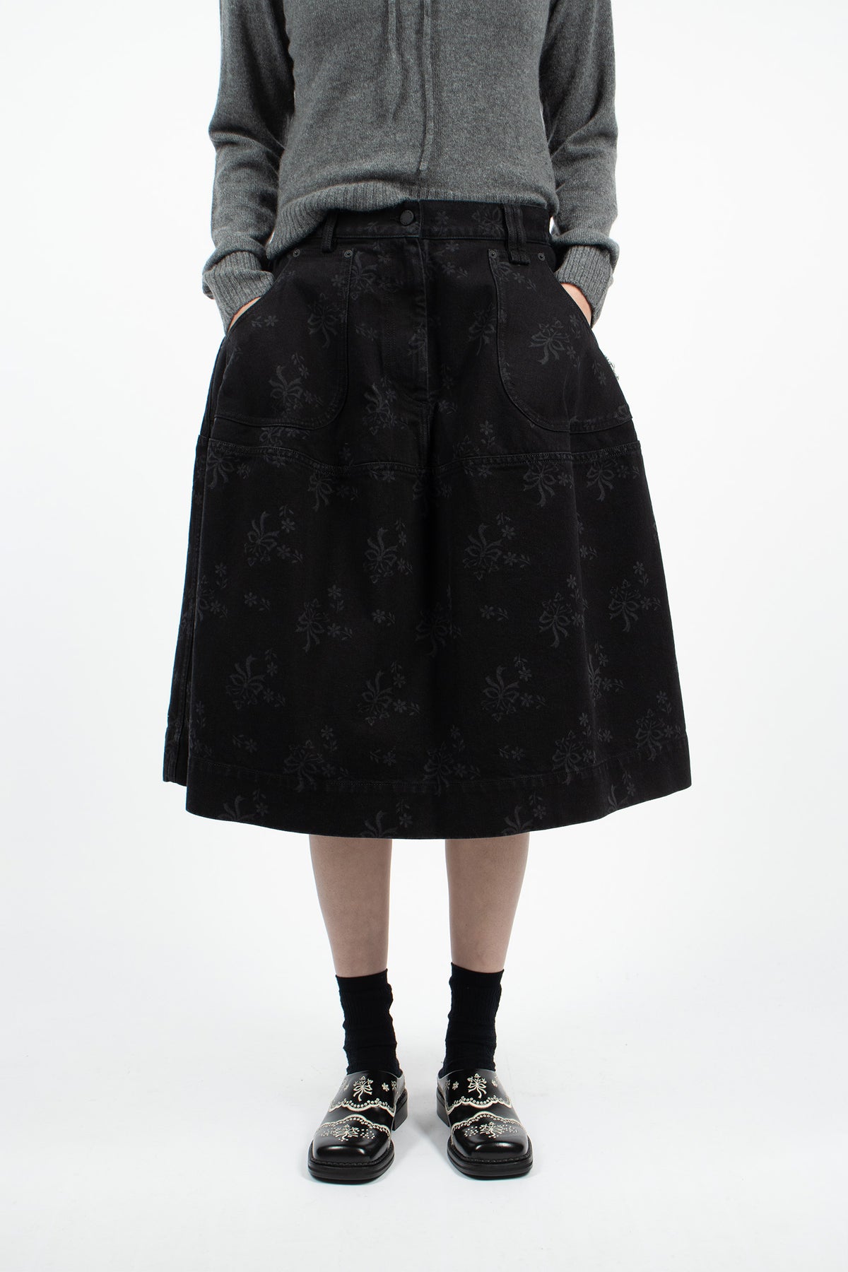 Embellished Utility Hip Bustle Skirt Black/Pearl/Clear