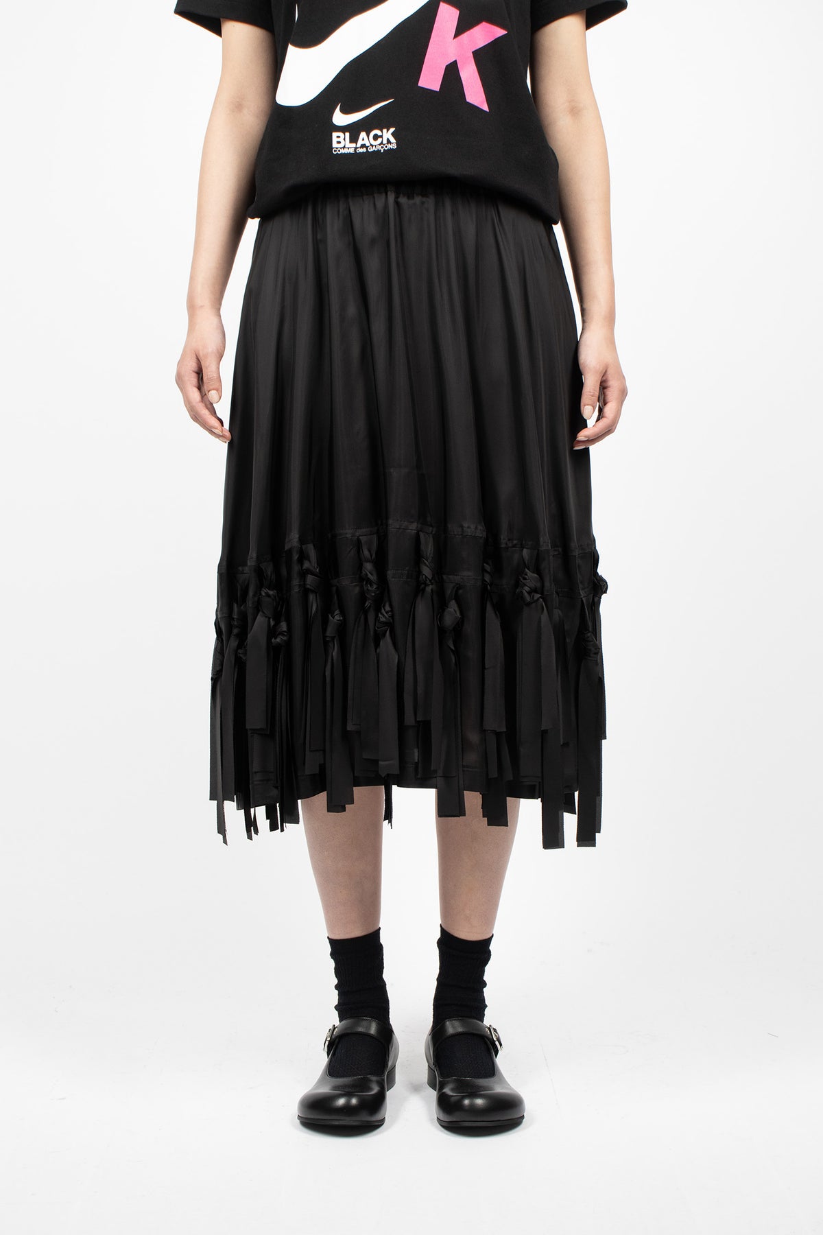 Tassel Satin Skirt Black