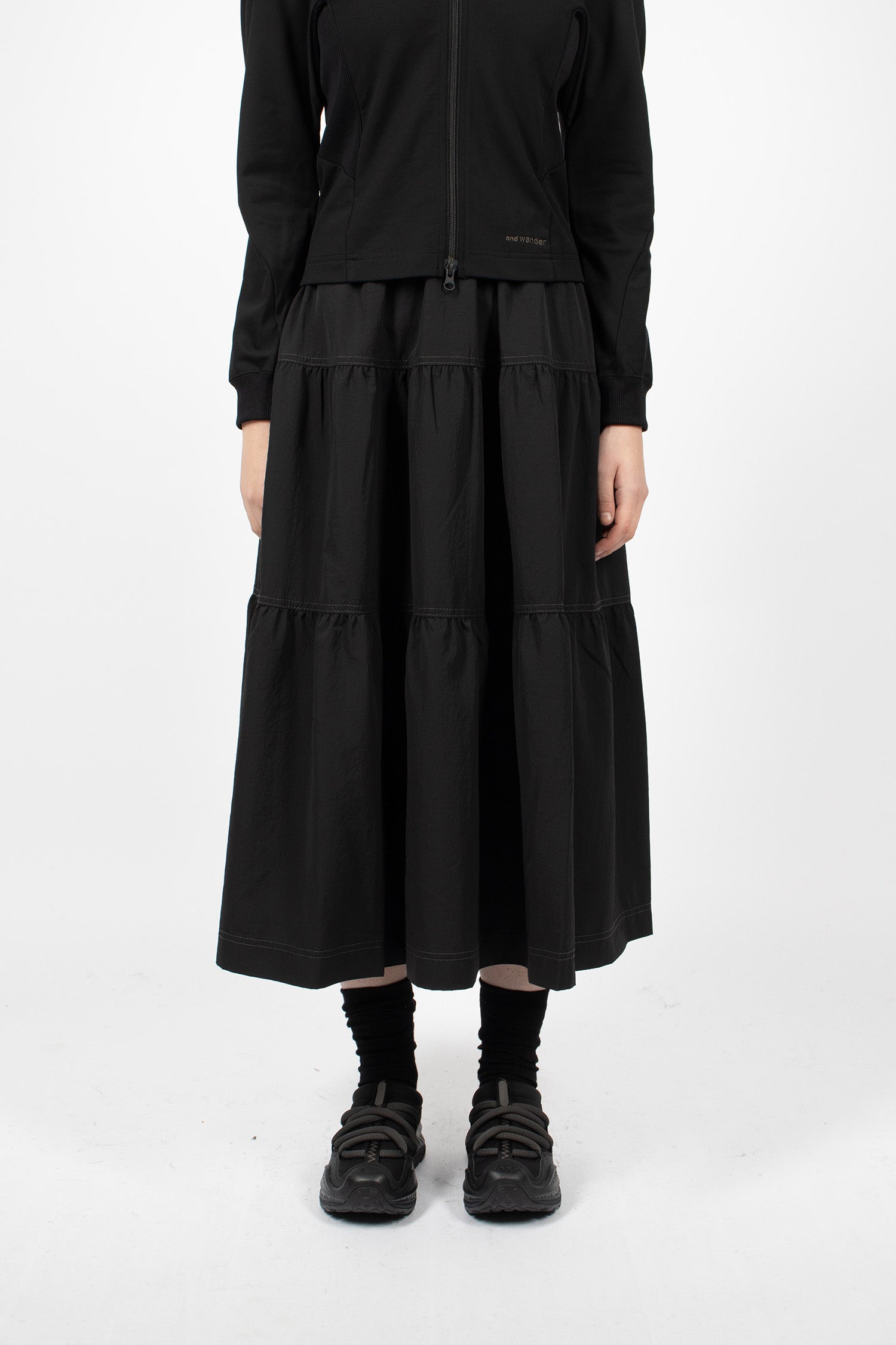 Crinkled Nylon Skirt Black