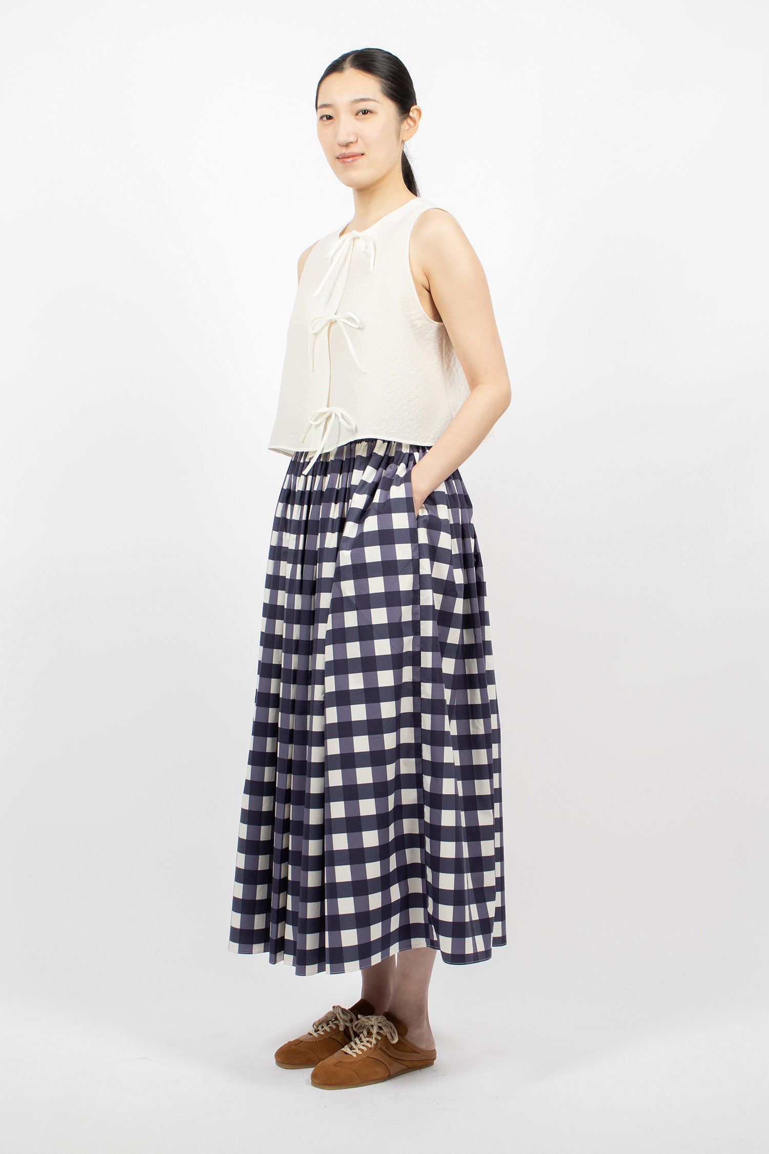 Wide Skirt Navy Check