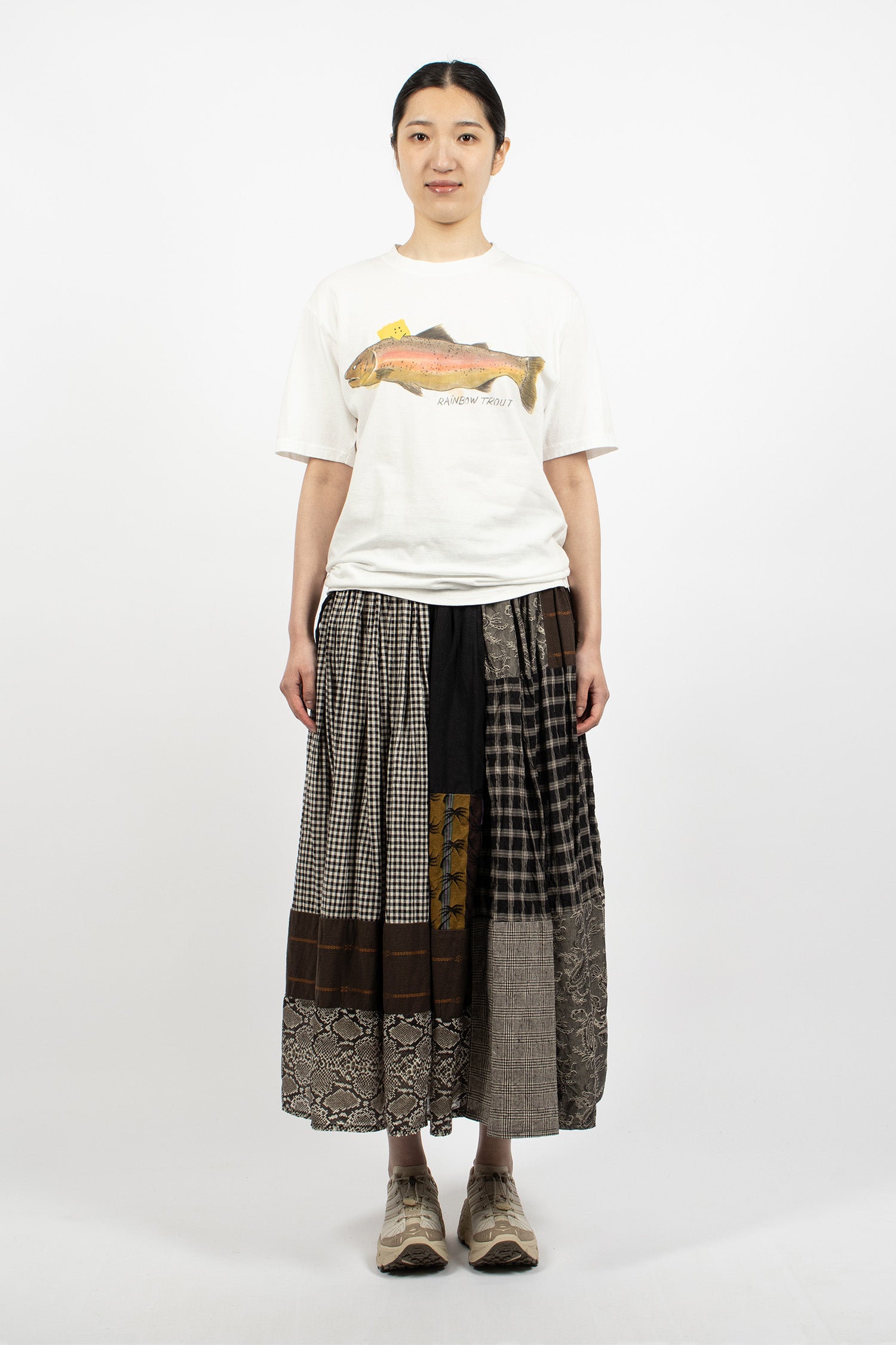 Patchwork Gathered Skirt Black