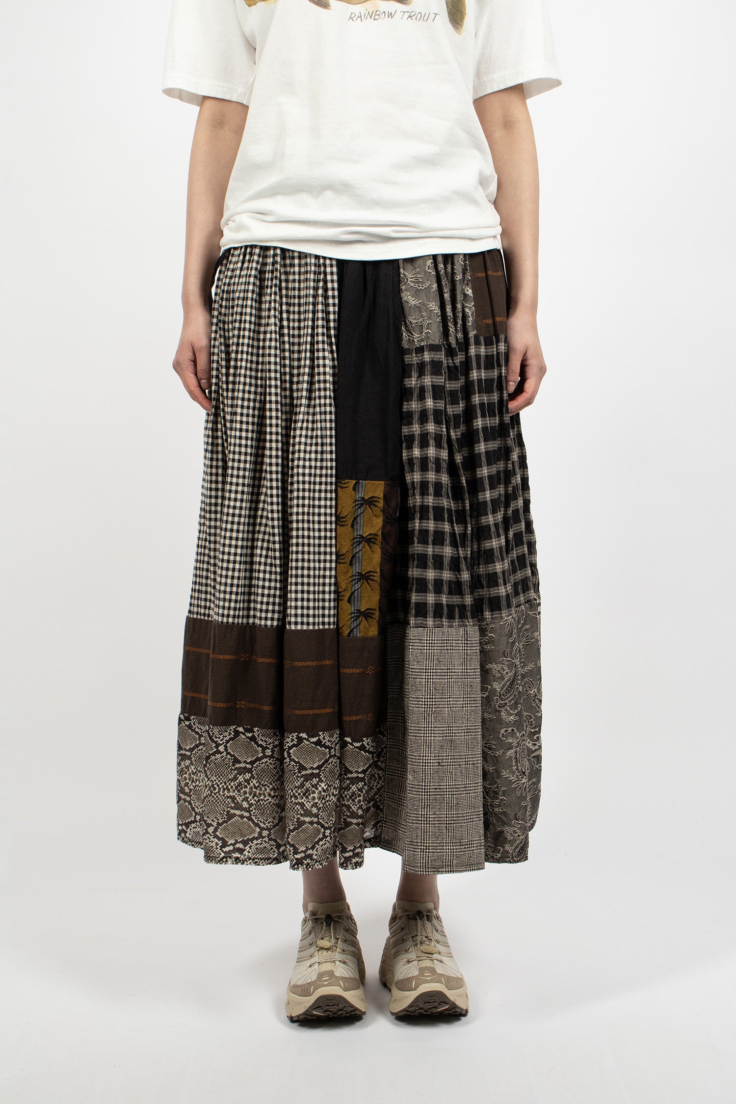 Patchwork Gathered Skirt Black