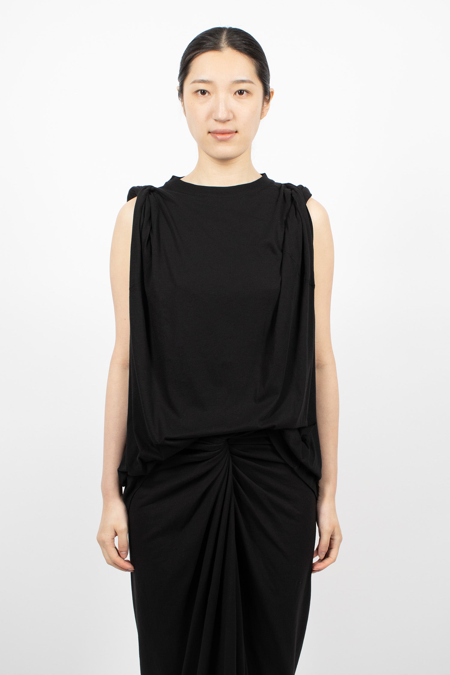 Sleeveless Twisted Jersey T-Shirt Black