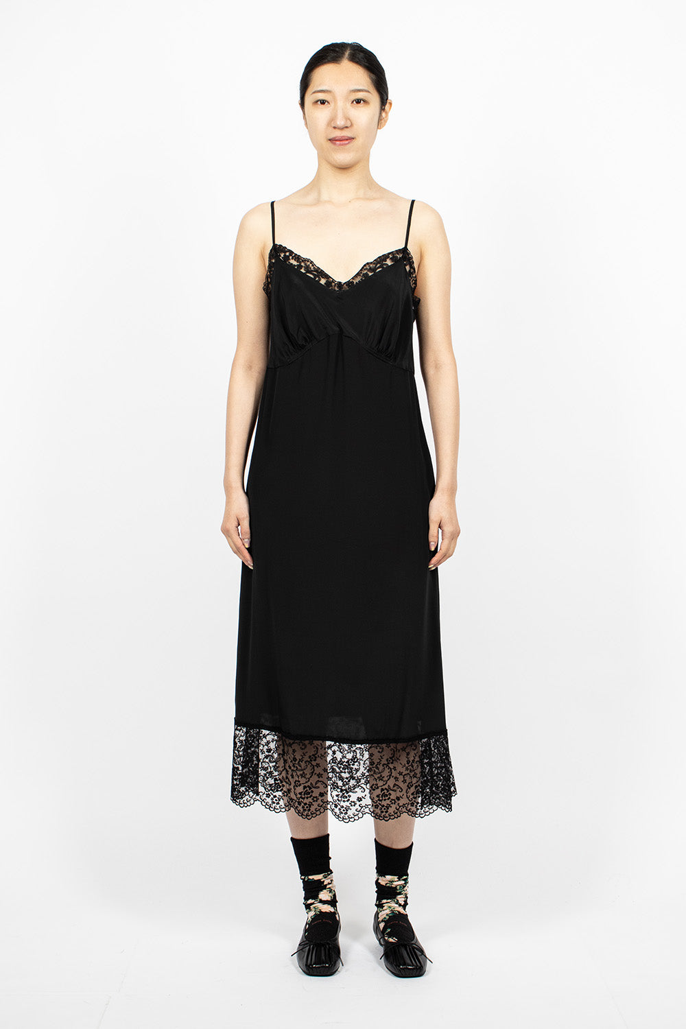Slip Dress Black/Lace Trim