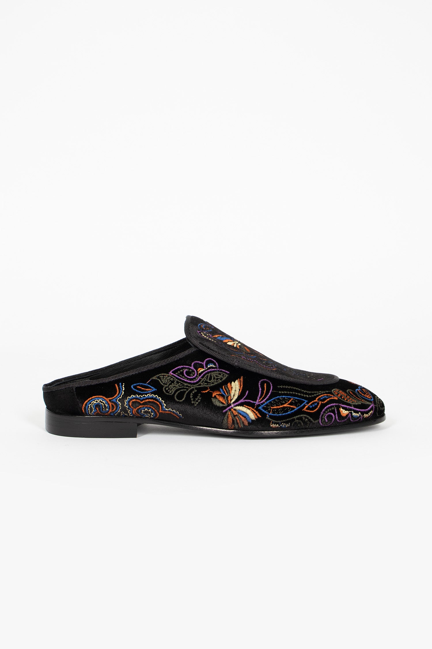 Velvet Mule Black/Papillon Embroidery