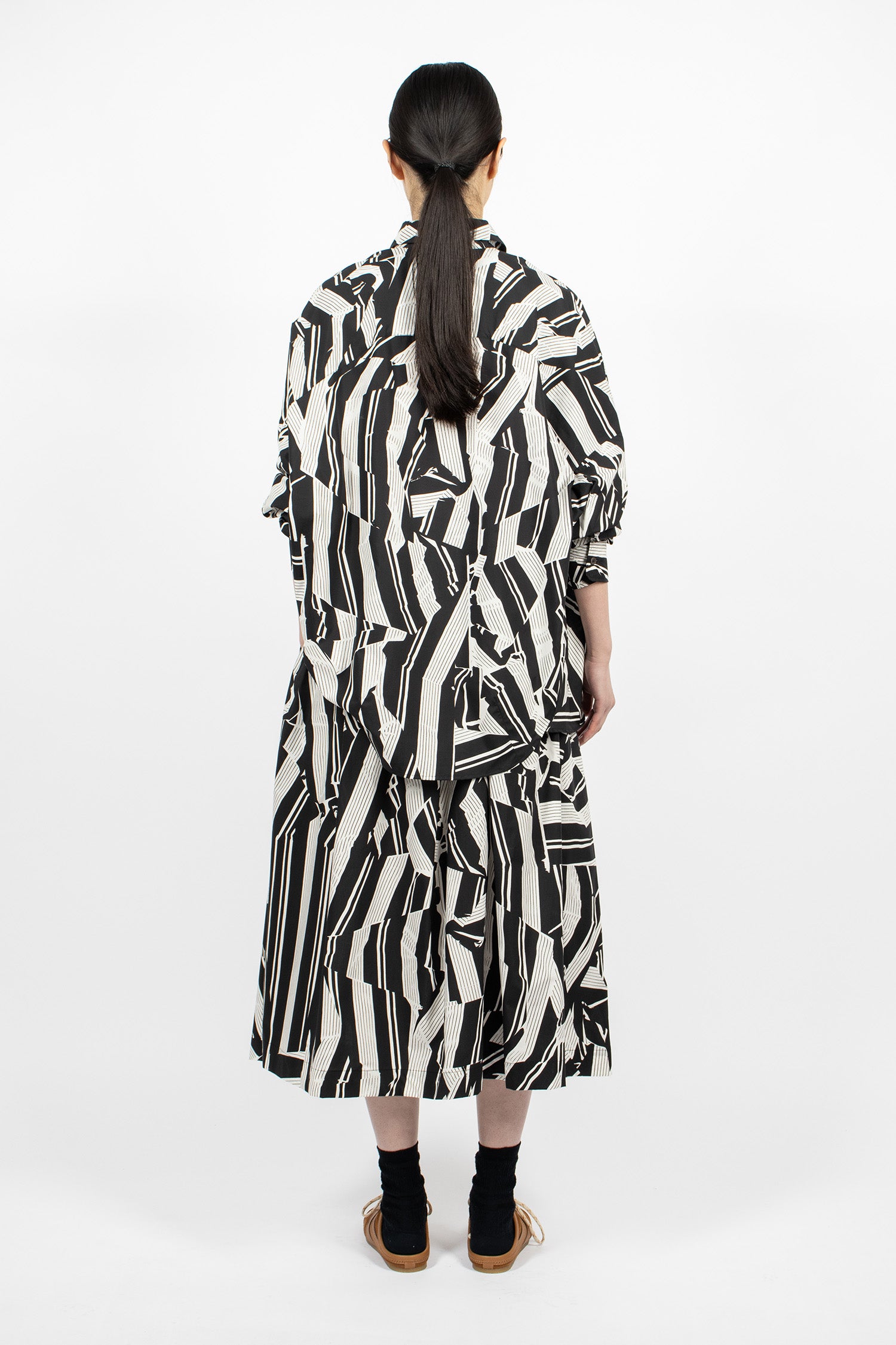 Printed A-Line Skirt Black/White Stripe