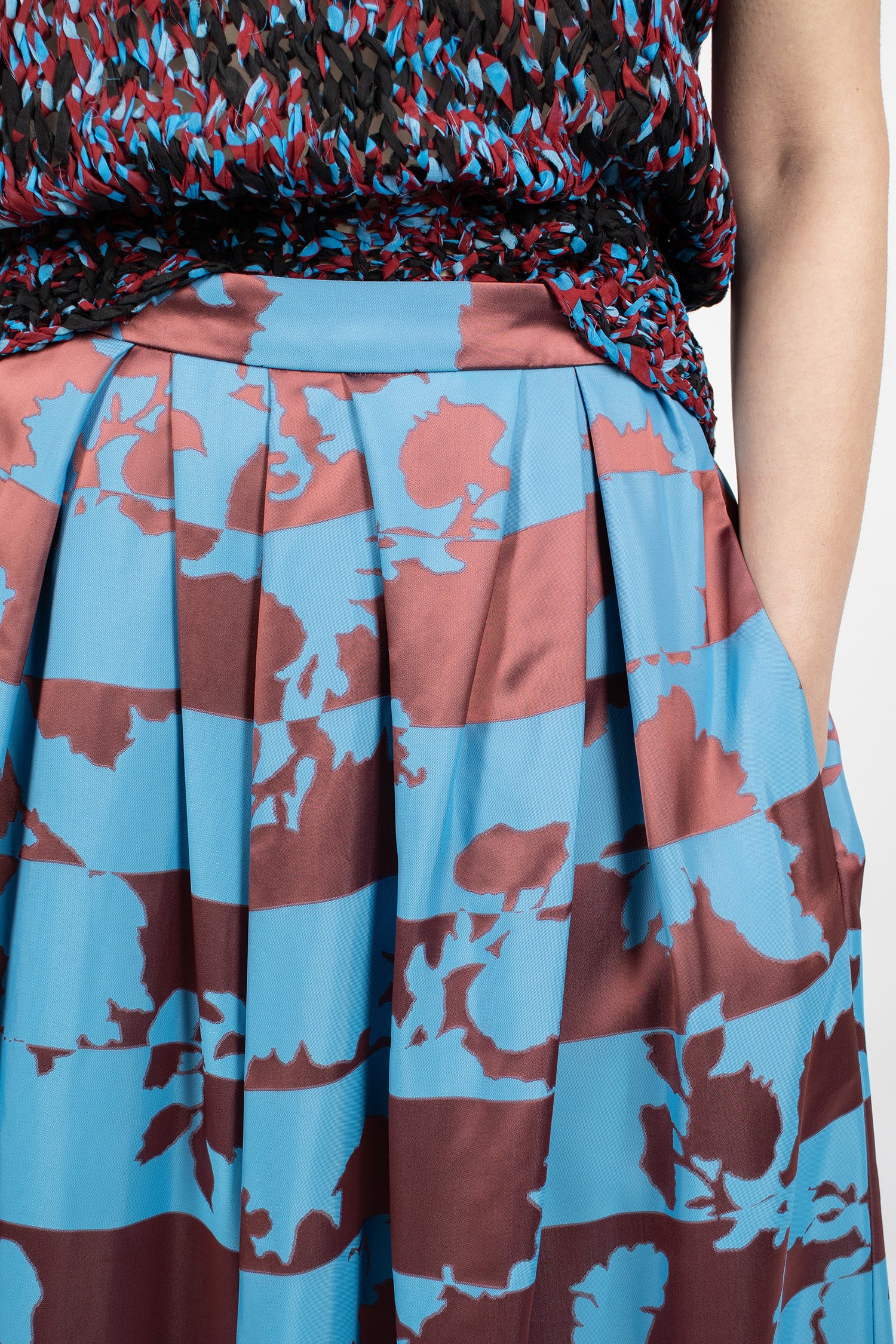 Floral Jacquard A-Line Skirt Blue