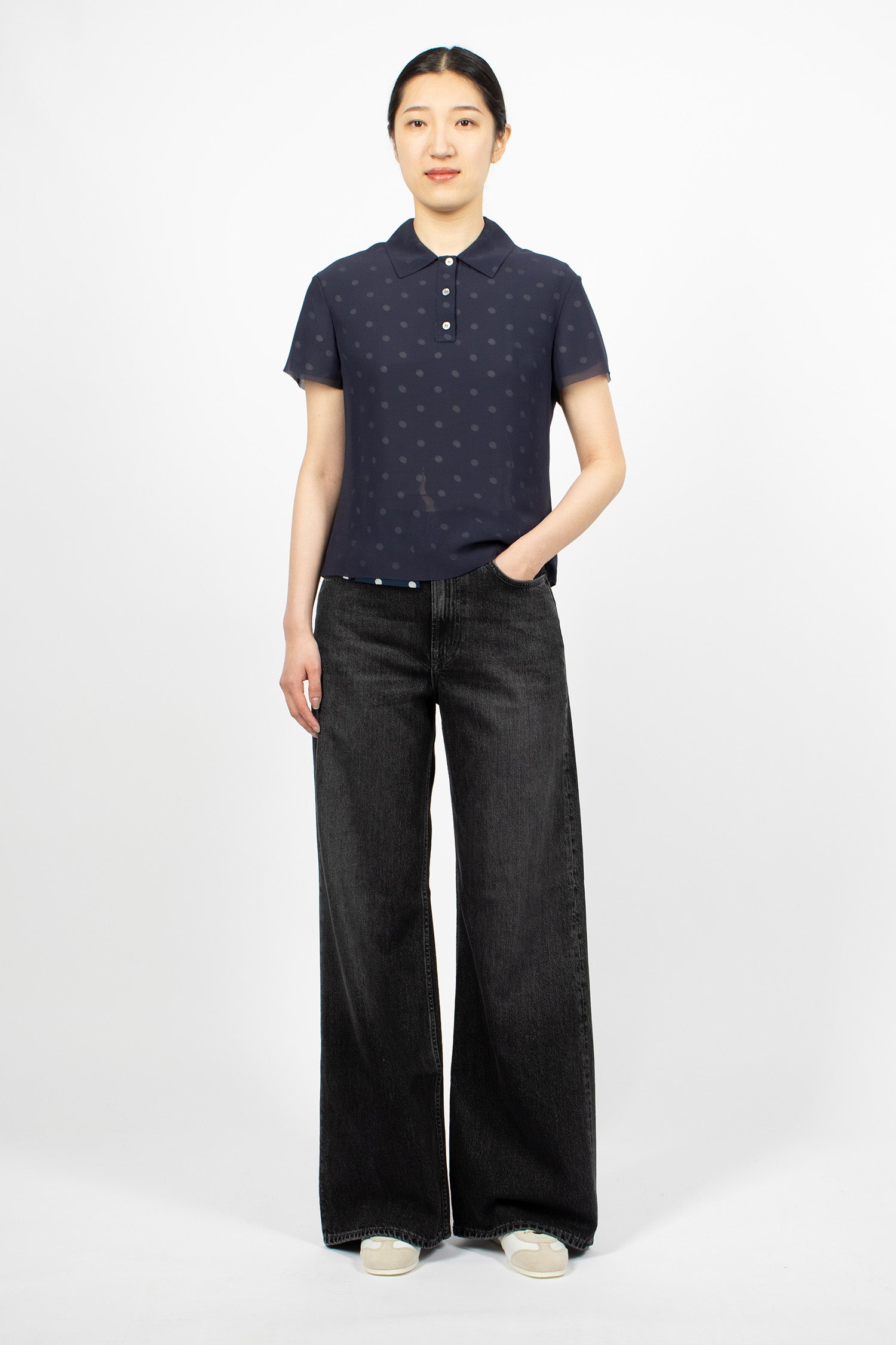 Layered T-Shirt Blouse Navy/White