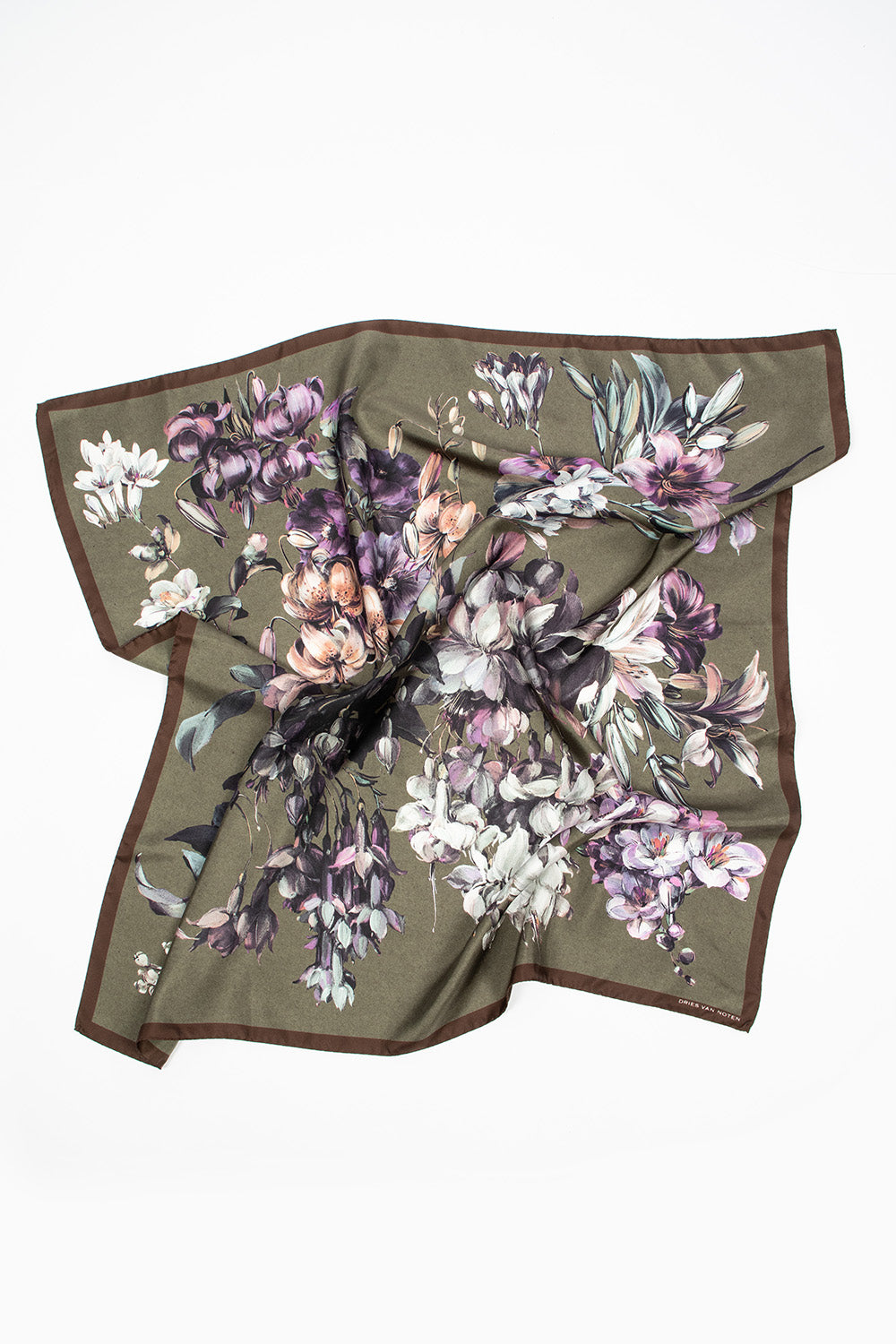 Silk Scarf Khaki Floral