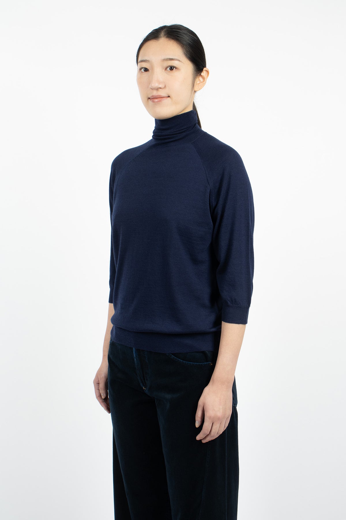 Elbow Sleeve Turtleneck Navy