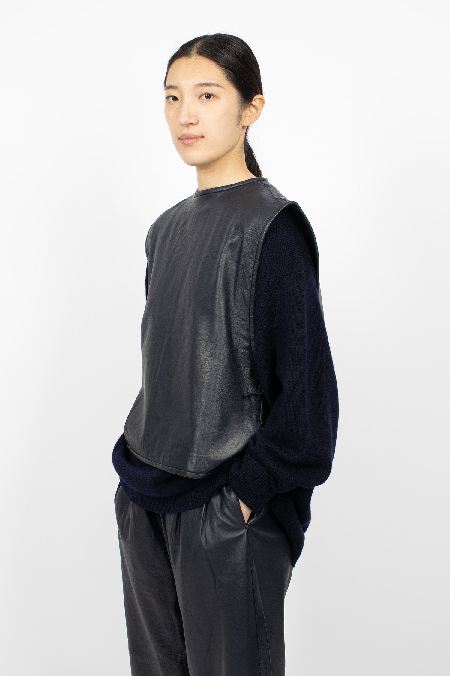 Strik Leather Vest Navy