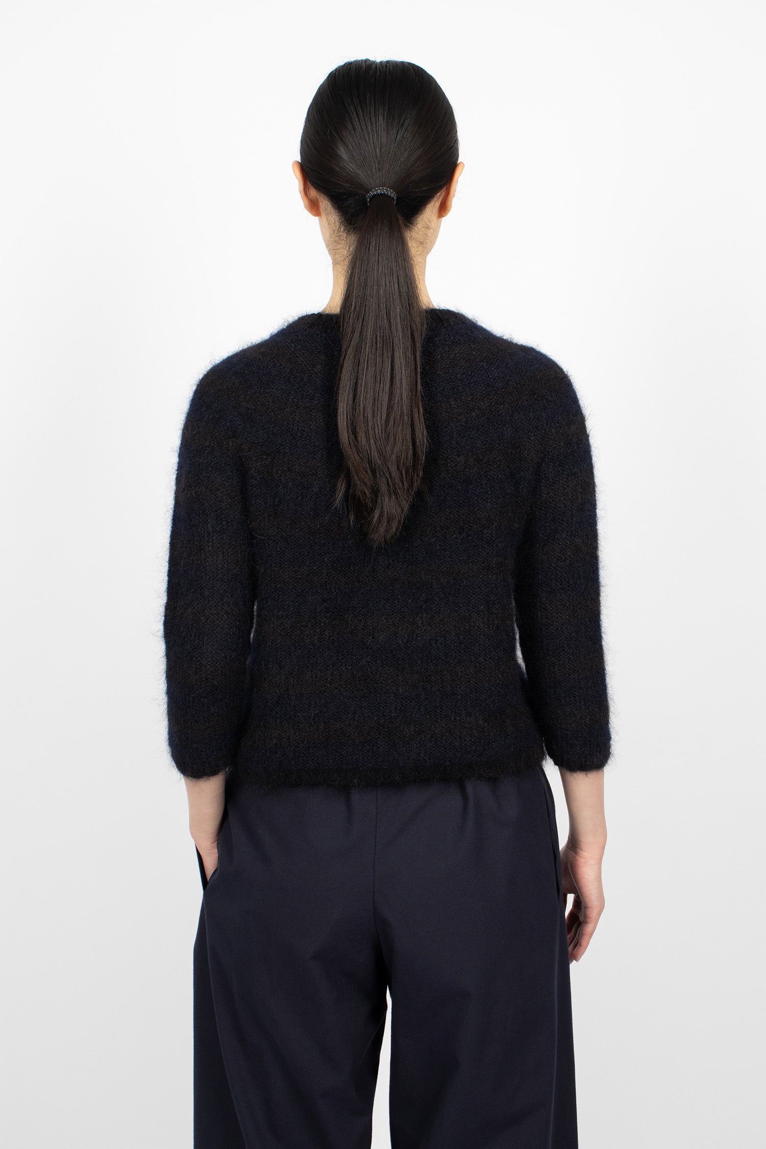 Hand-Knitted Stripe Sweater Black/Navy Blue