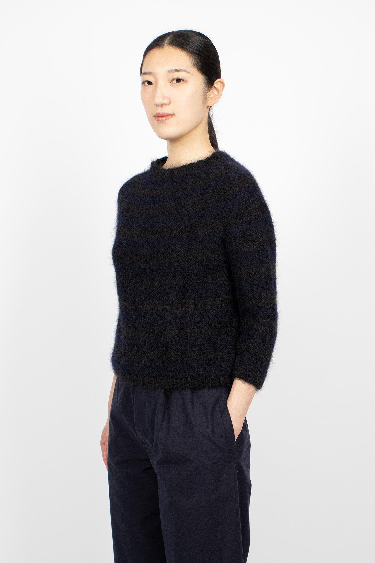 Hand-Knitted Stripe Sweater Black/Navy Blue