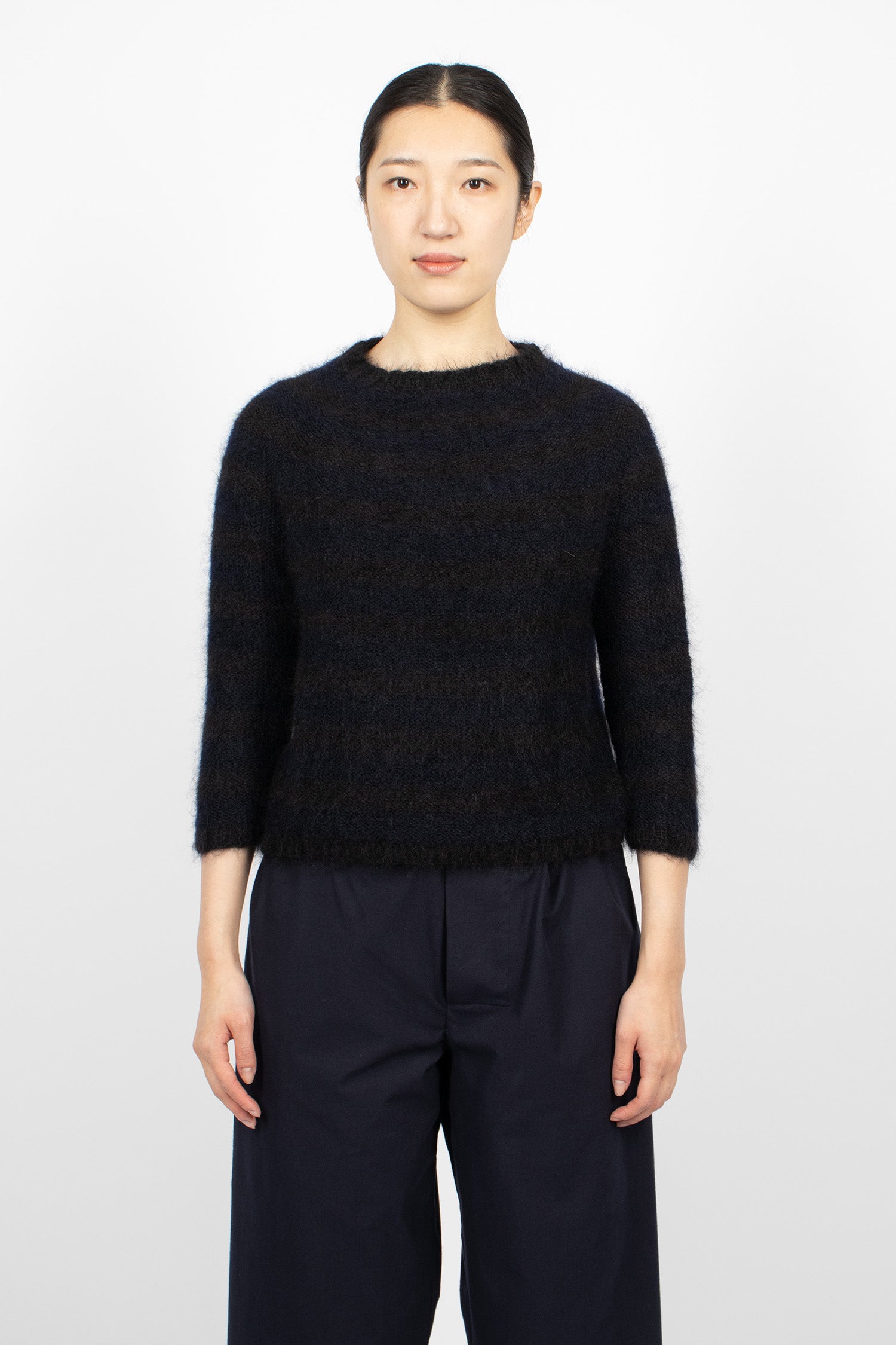 Hand-Knitted Stripe Sweater Black/Navy Blue