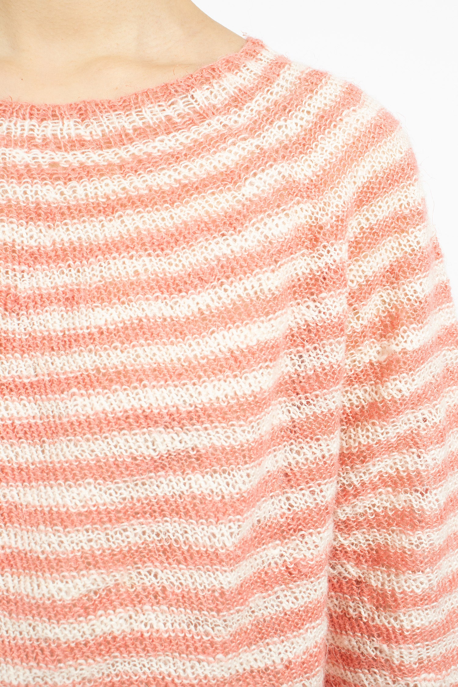 Hand-Knitted Crew Neck Sweater Pink/White