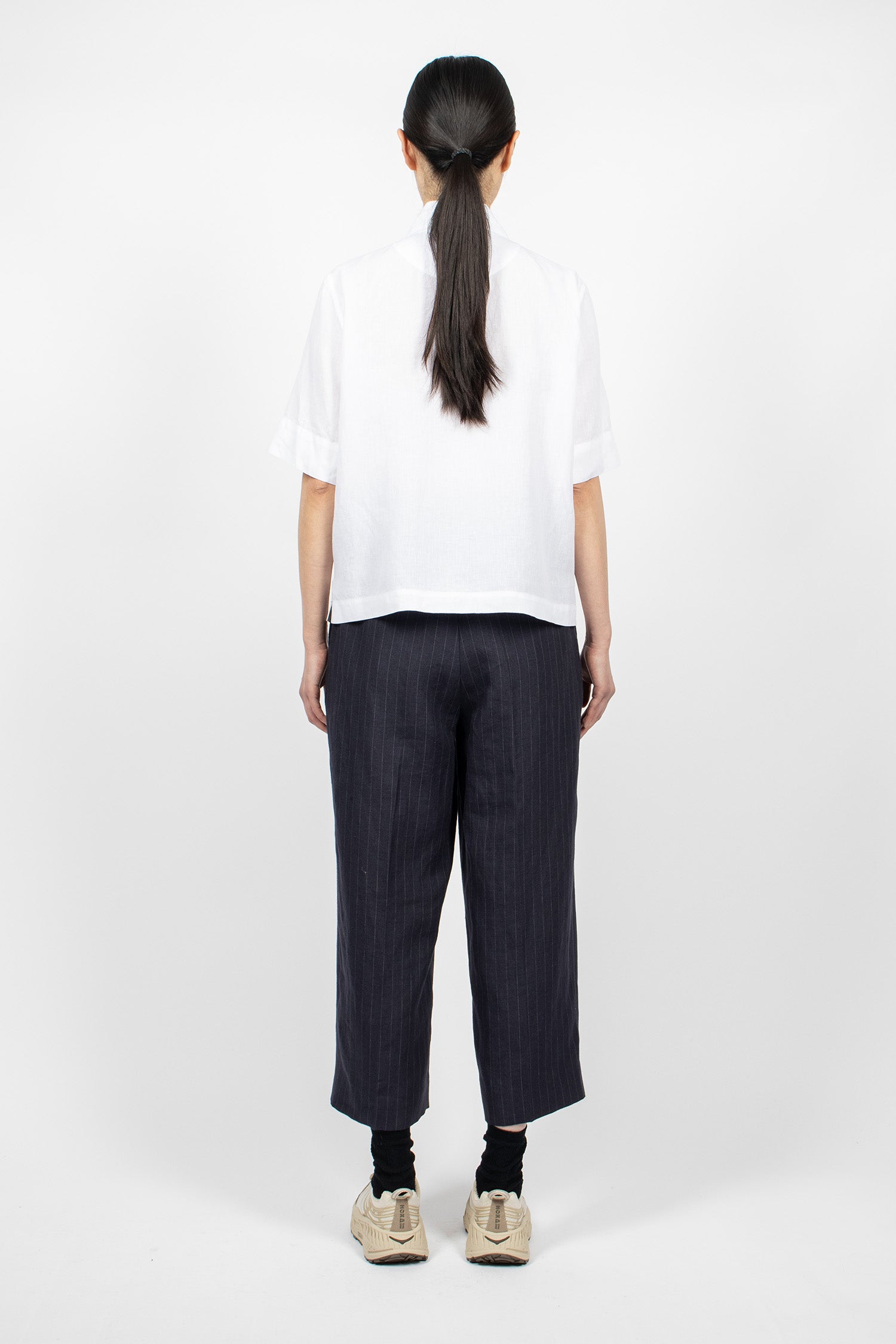 Pleated Front Cropped Trousers Navy/Grey