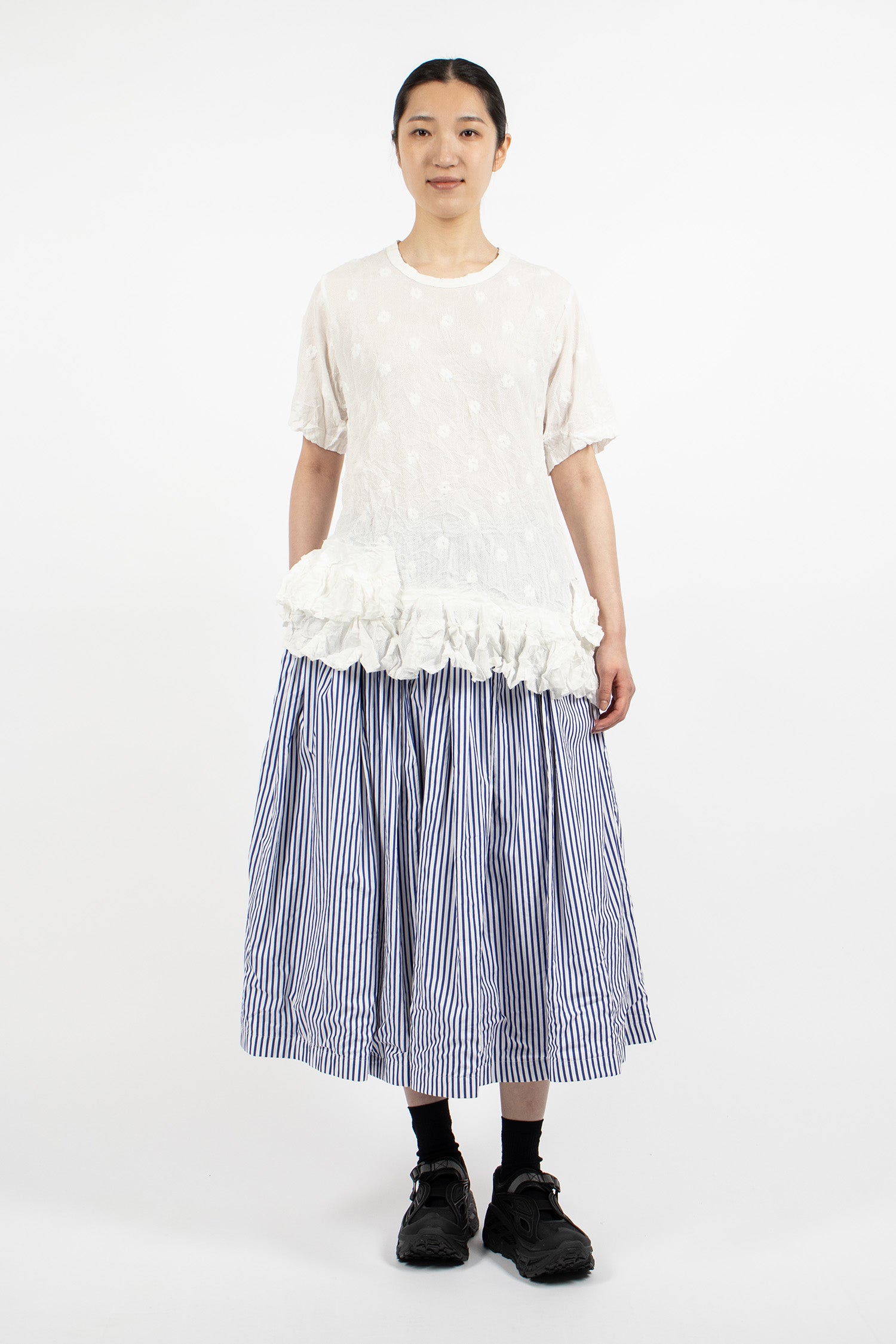 Pleated Stripe Skirt White/Blue