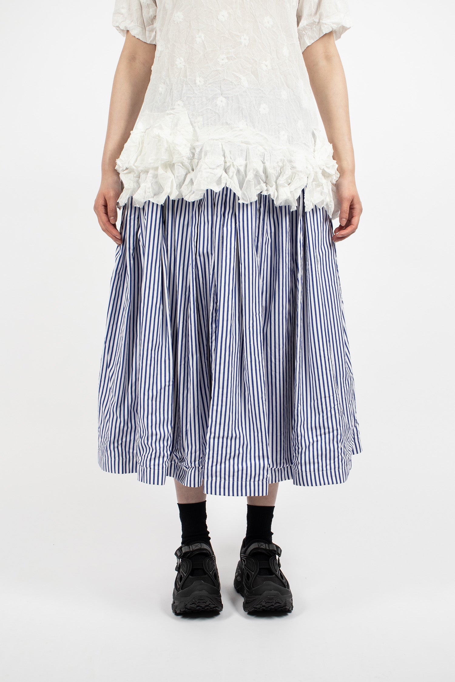 Pleated Stripe Skirt White/Blue
