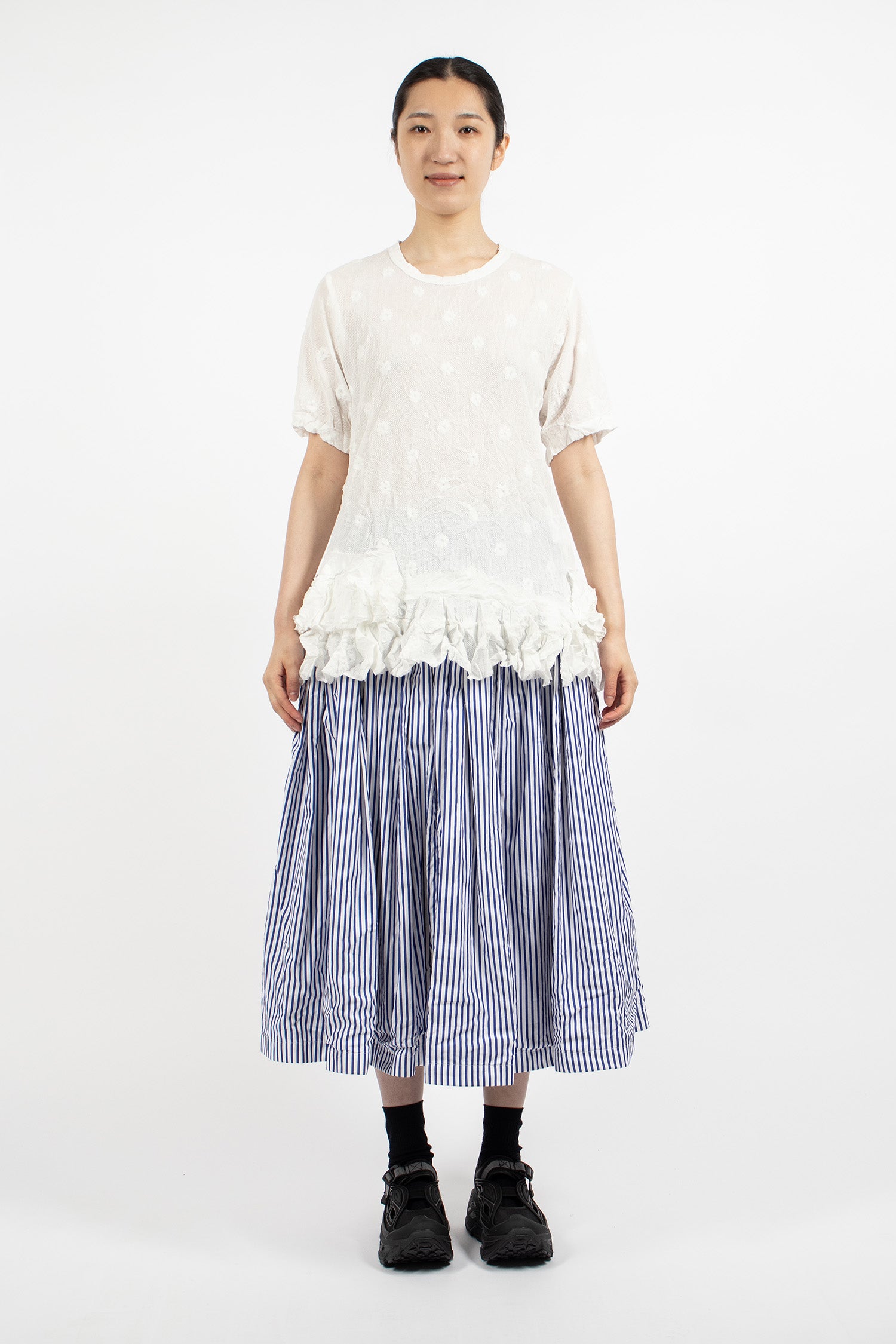 Pleated Stripe Skirt White/Blue
