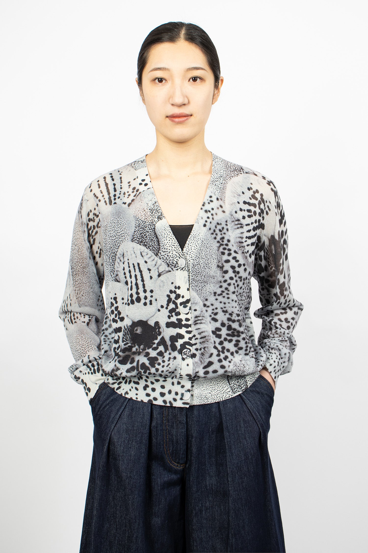 Sheer Floral Print Cardigan Grey