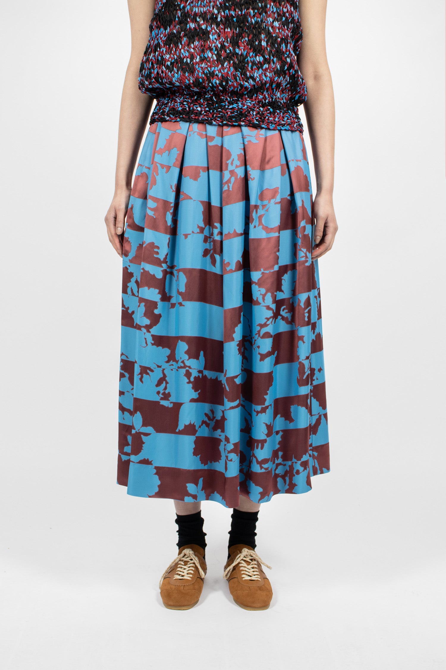 Floral Jacquard A-Line Skirt Blue