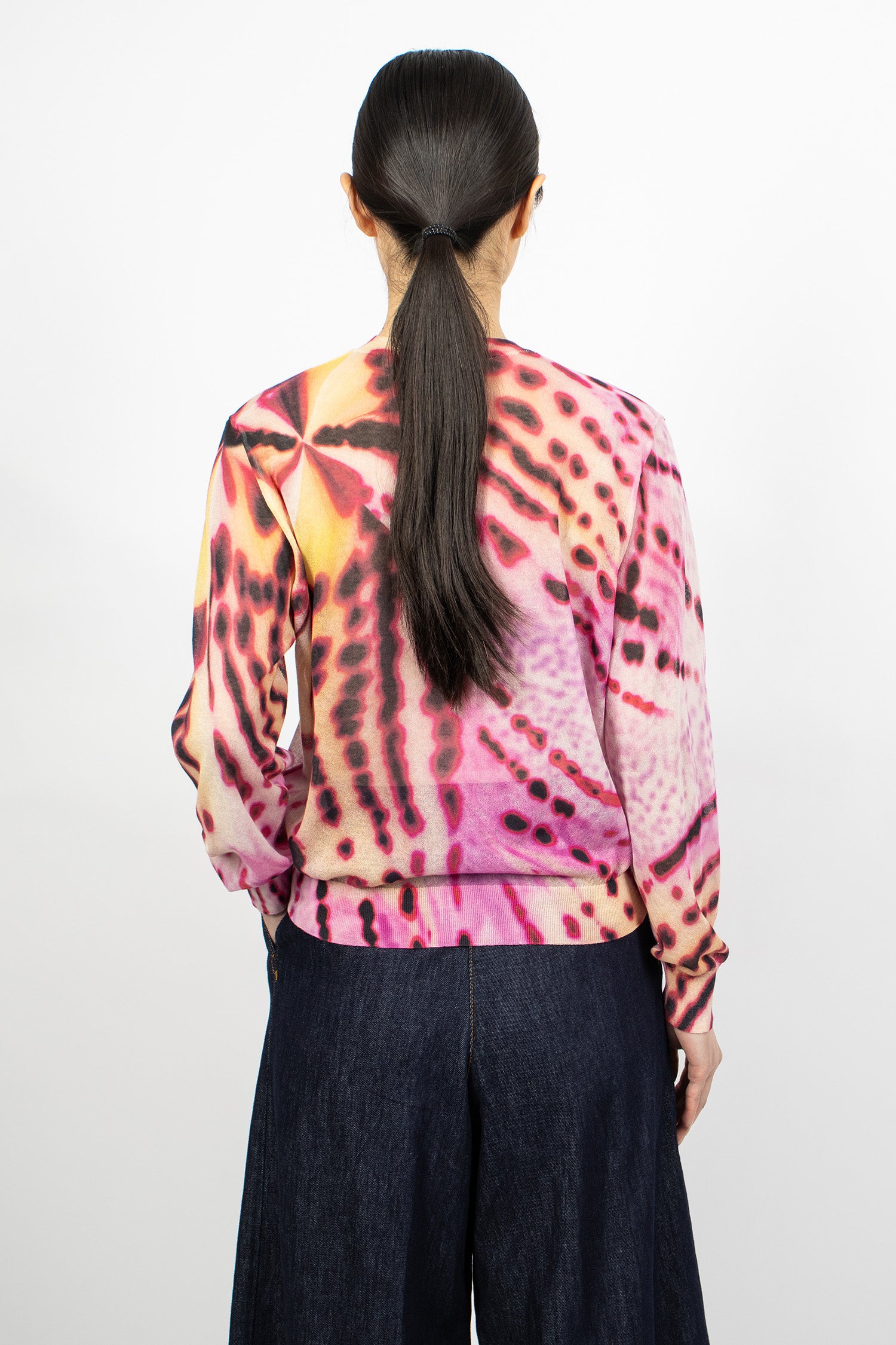 Sheer Floral Print Sweater Pink