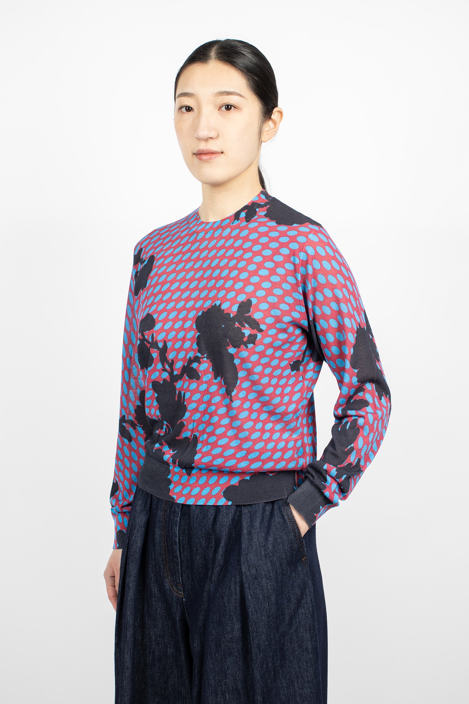 Sheer Dot Print Sweater Burgundy