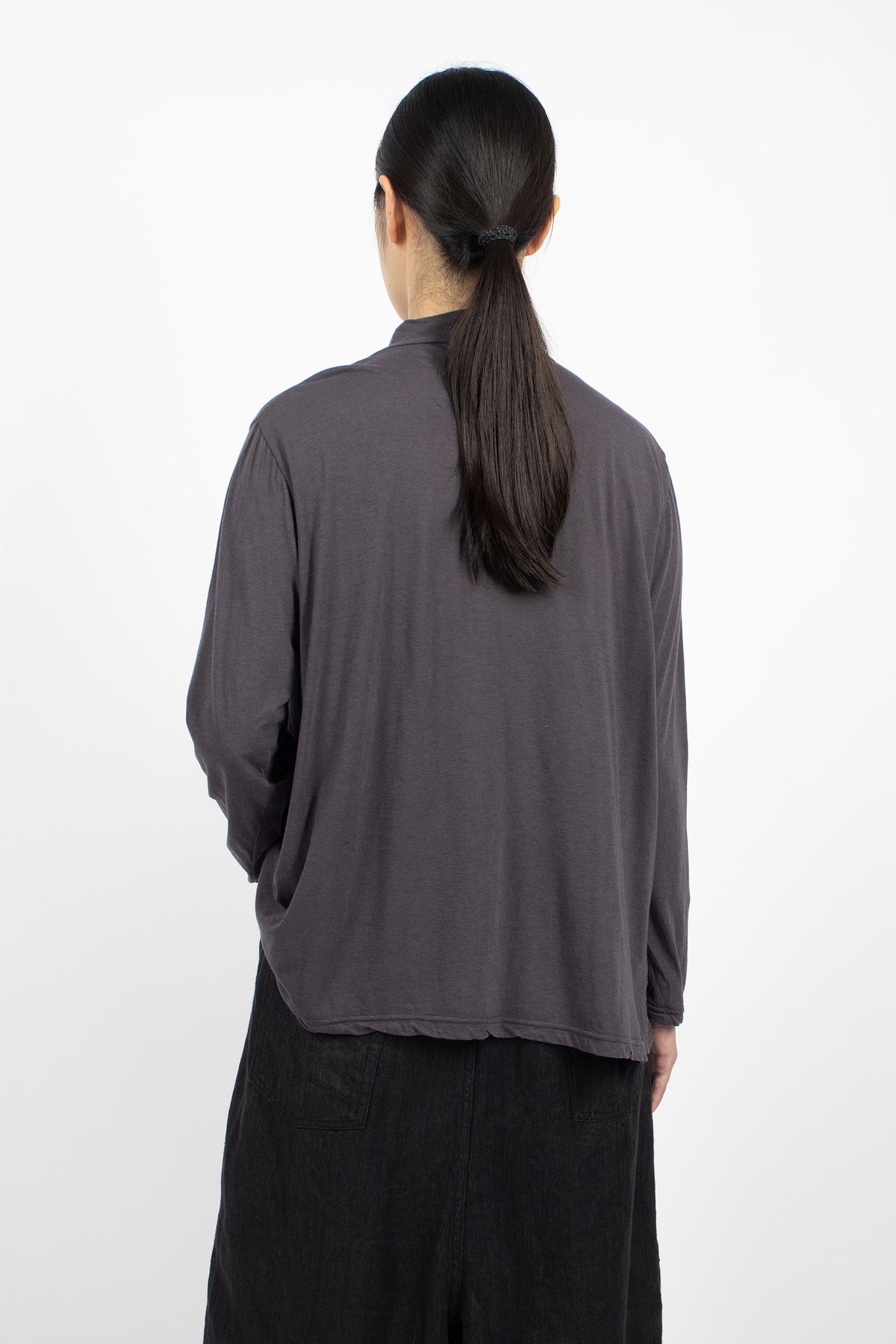Cotton Silk Plainstitch Mock Neck Pullover Navy