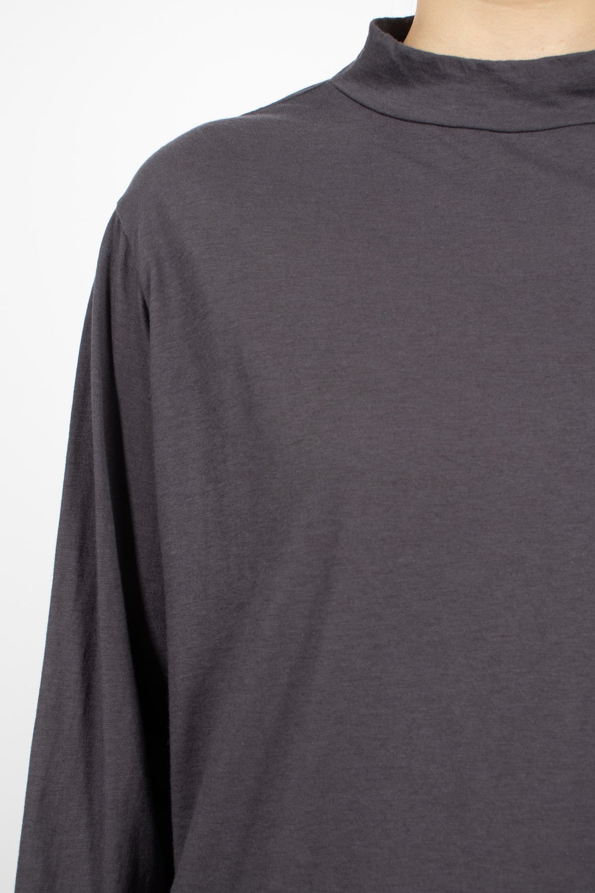 Cotton Silk Plainstitch Mock Neck Pullover Navy