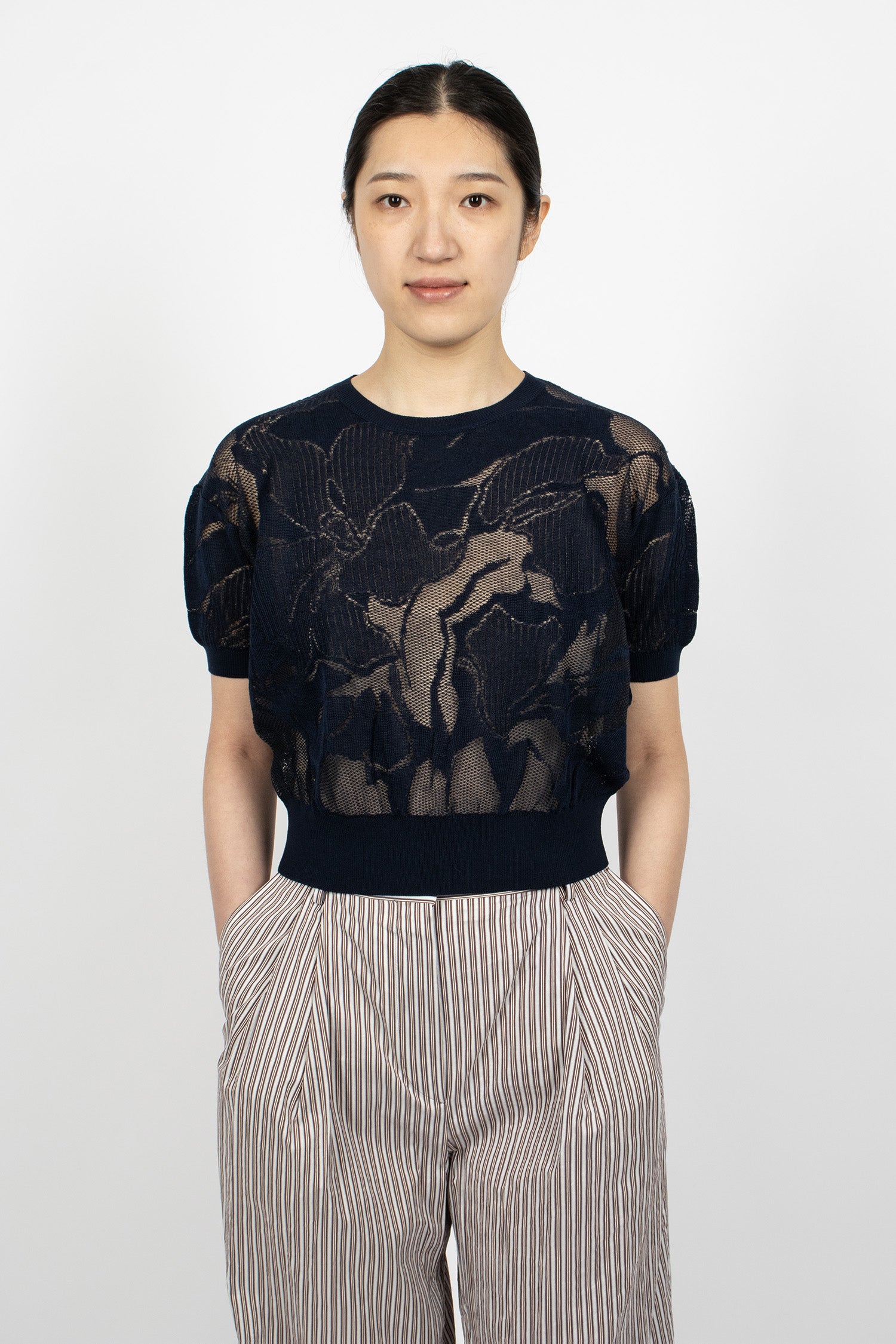 Lace Cotton Sweater Navy