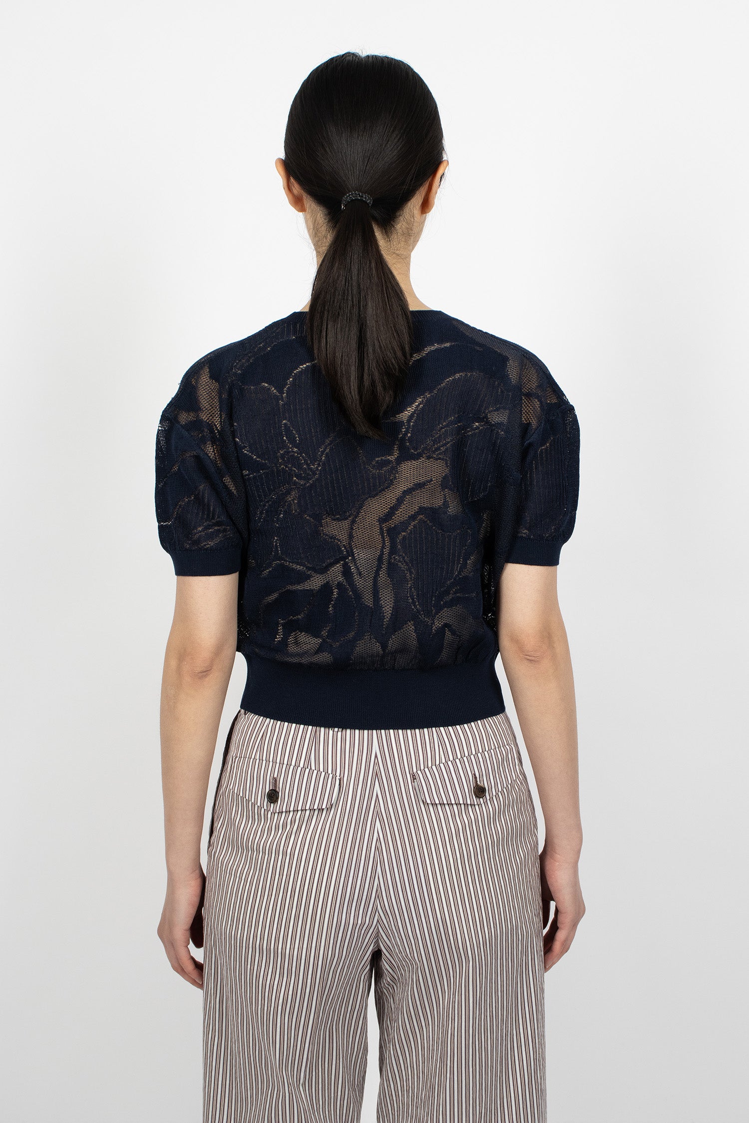 Lace Cotton Sweater Navy