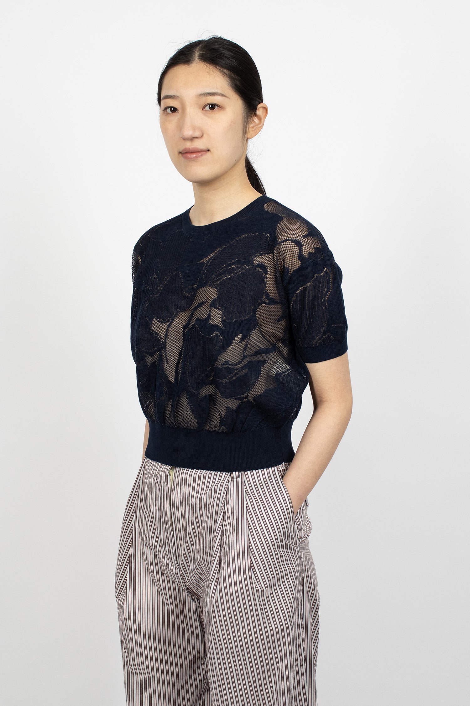 Lace Cotton Sweater Navy