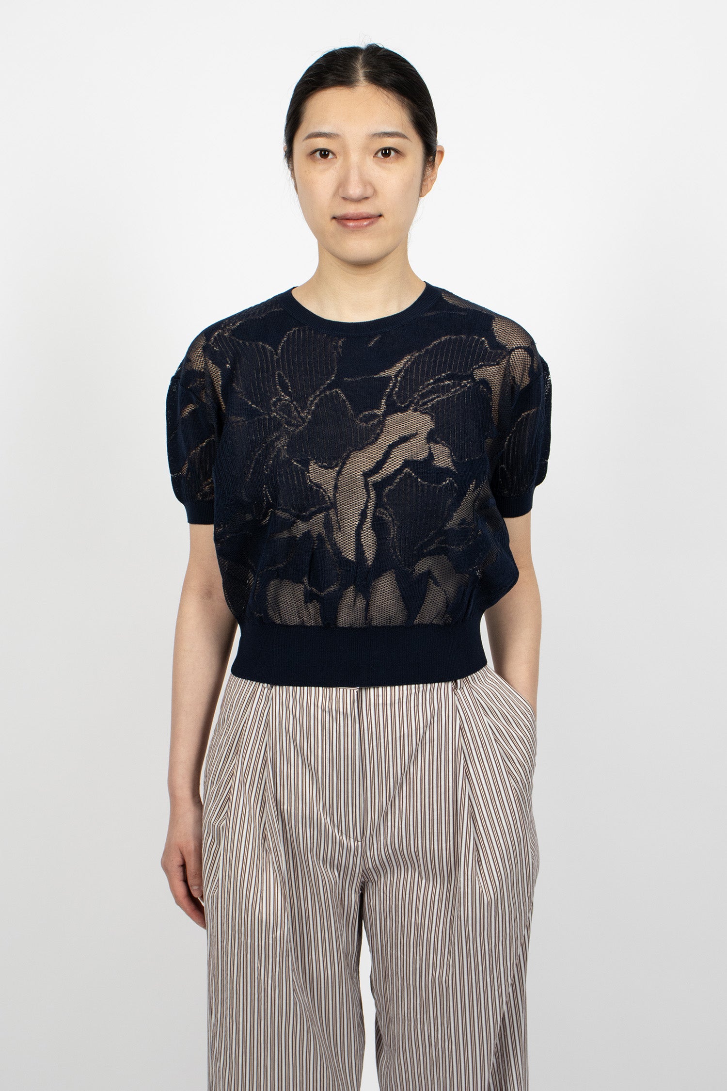 Lace Cotton Sweater Navy