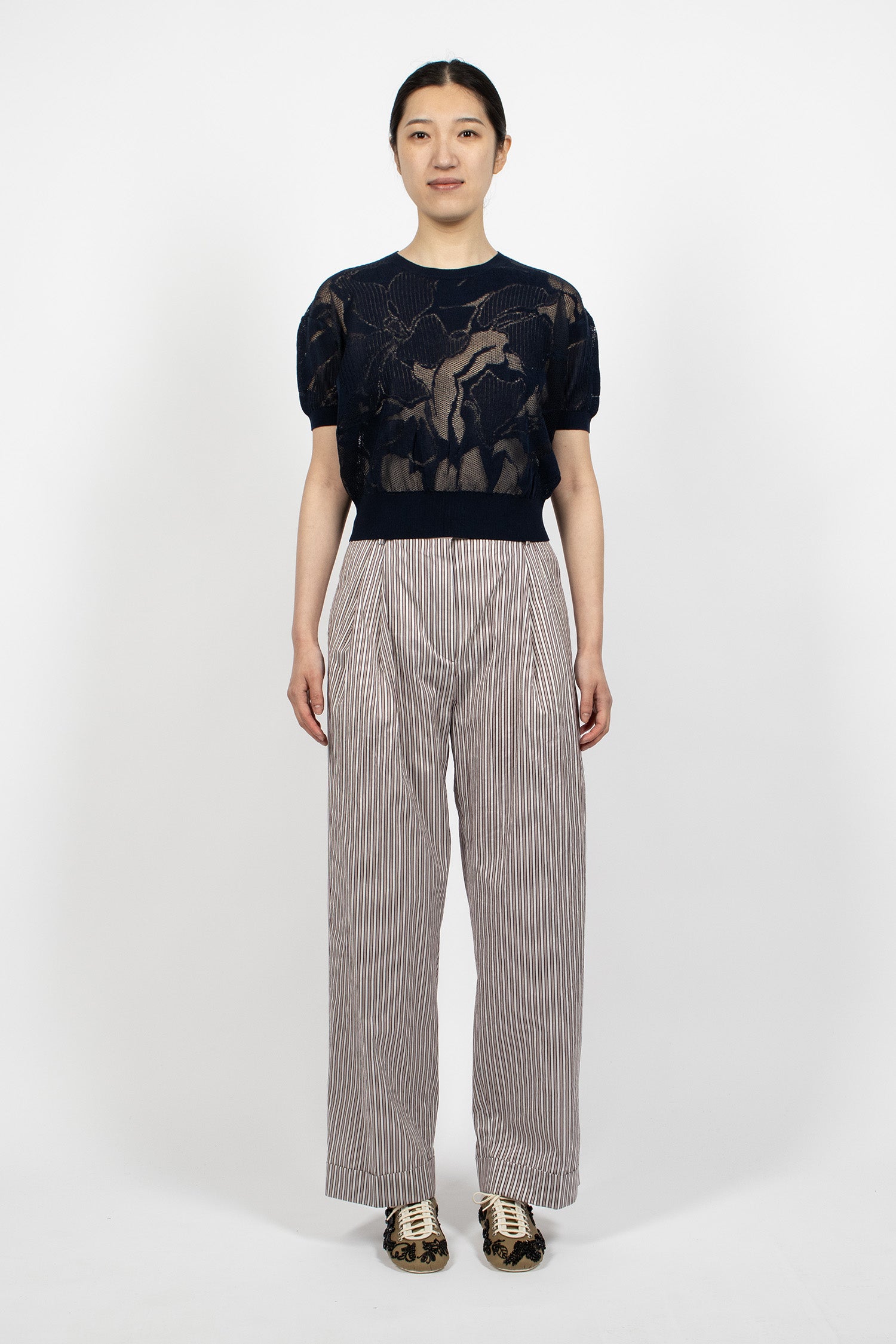 Lace Cotton Sweater Navy